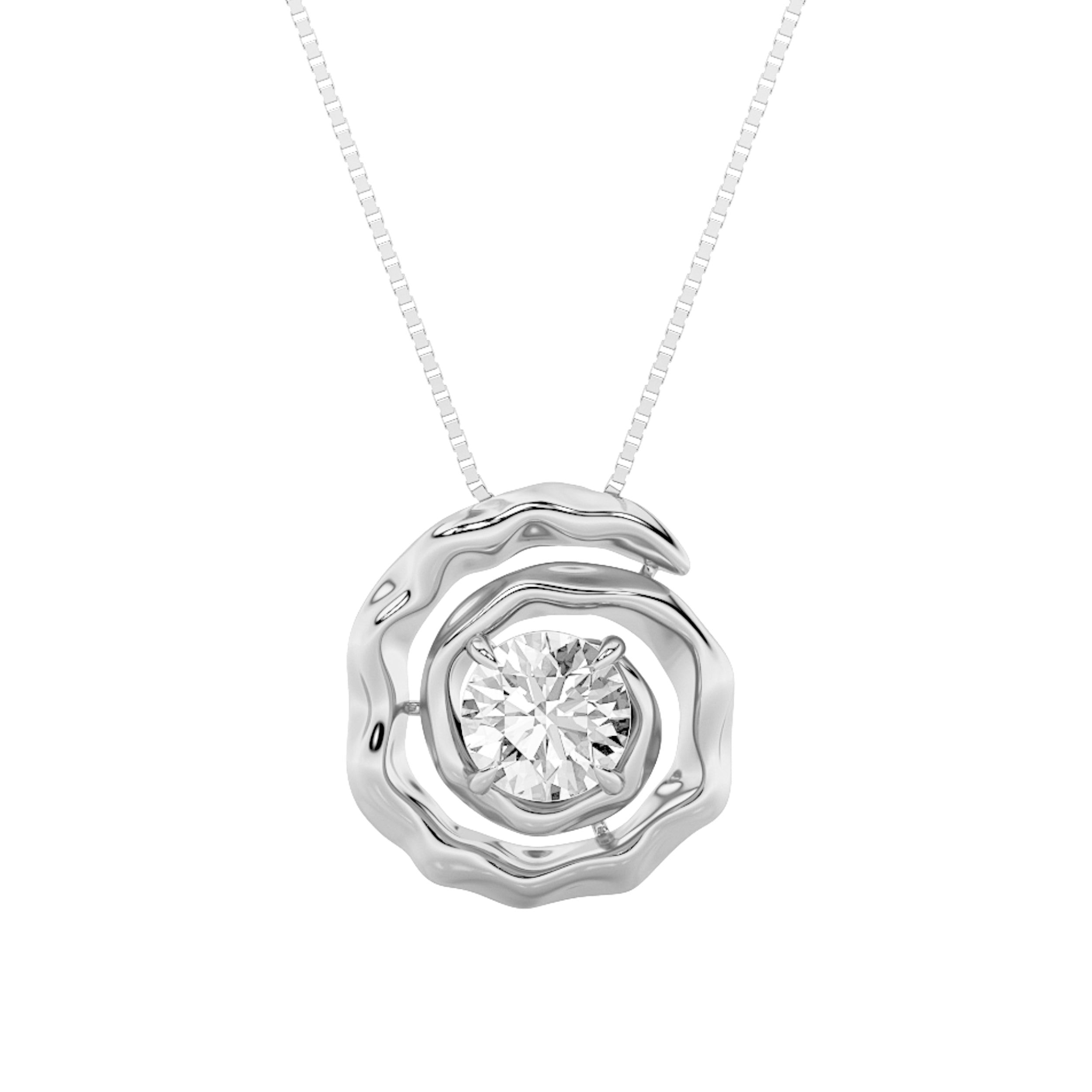 1.0ct Round Shaped Lab Grown Diamond (F/VS) Organic Design Solitaire Pendant in 14K White Gold