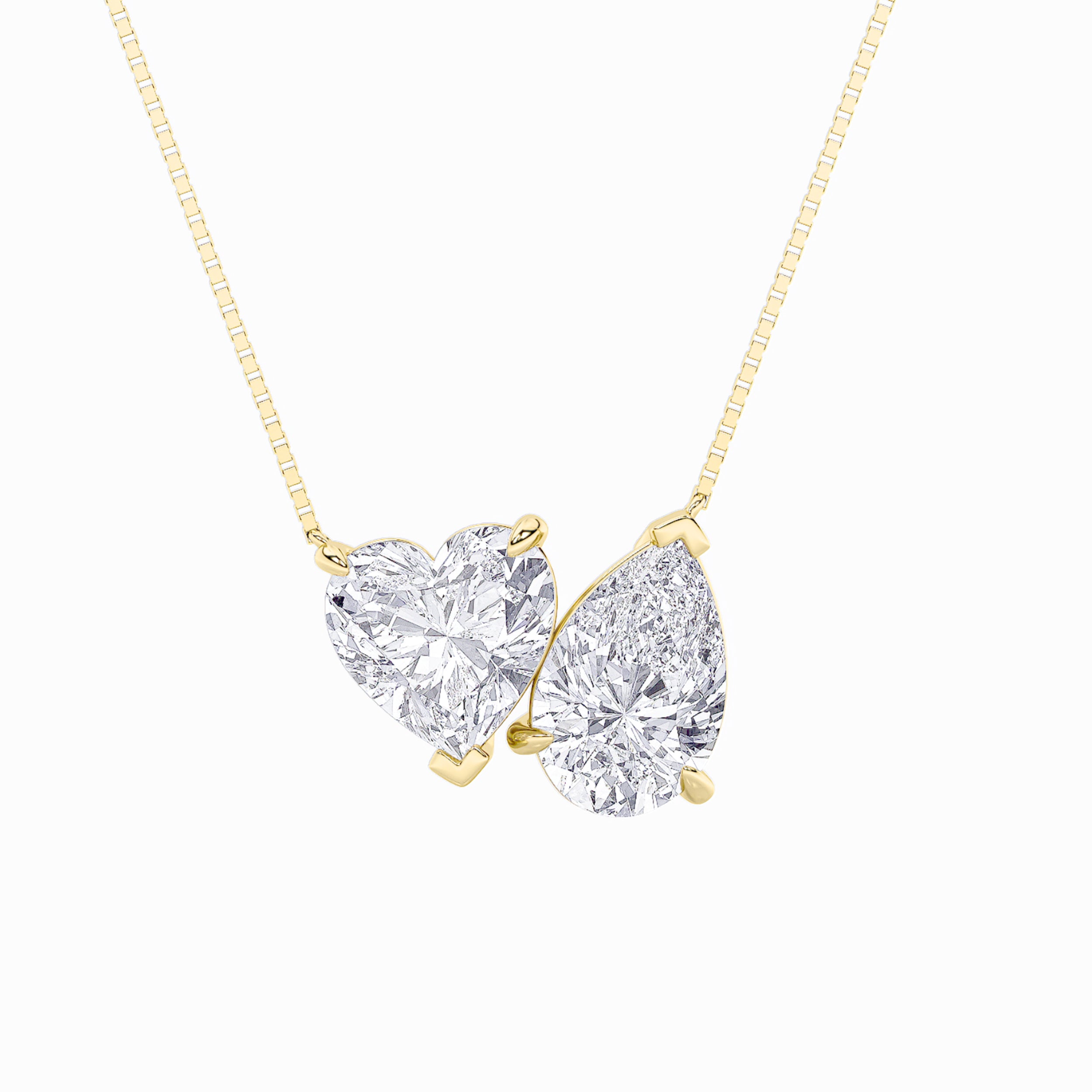 2.0ct Pear Shaped Lab Grown Diamond (F/VS) Heart Shaped Necklace in 14K Yellow Gold