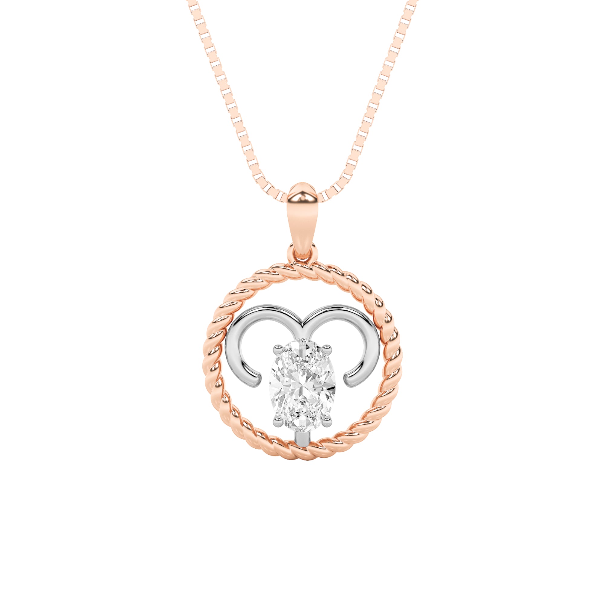 1.0ct Oval Shaped Lab Grown Diamond (F/VS) Zodiac Pendant in 14K Rose Gold & White Gold