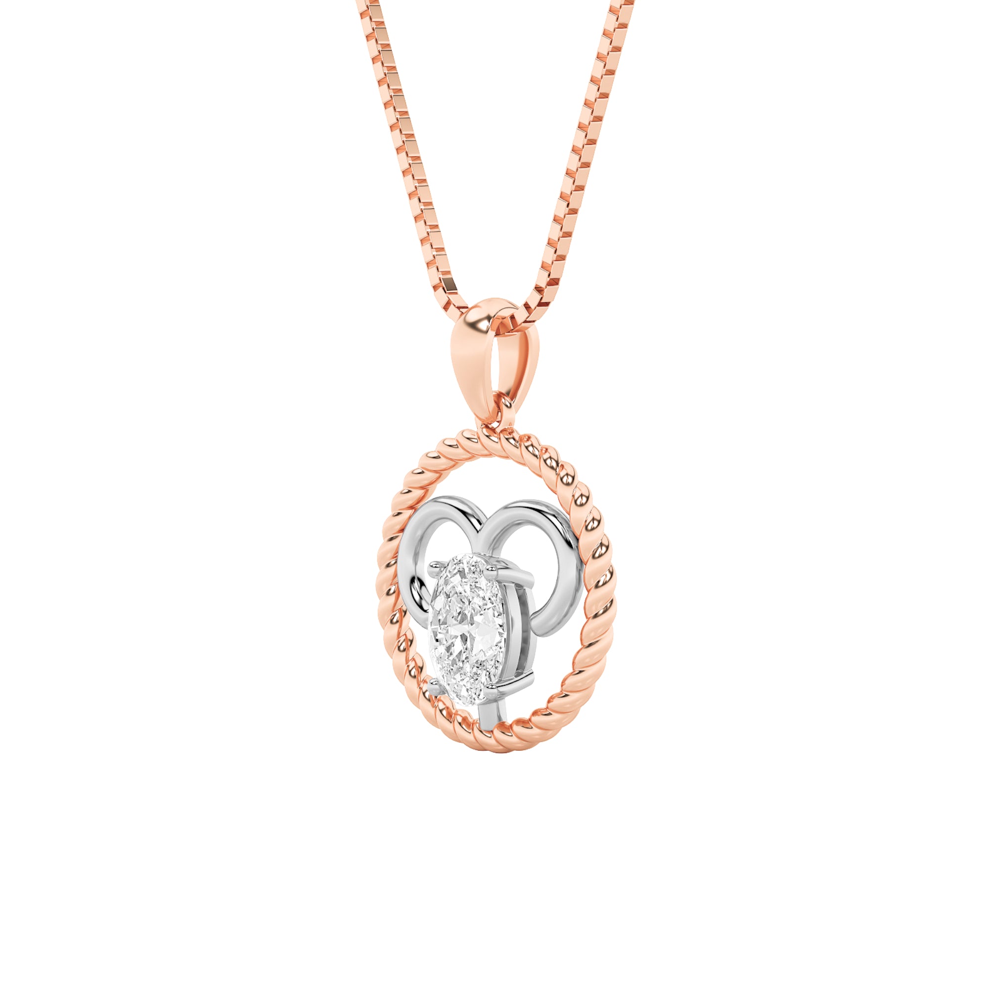 1.0ct Oval Shaped Lab Grown Diamond (F/VS) Zodiac Pendant in 14K Rose Gold & White Gold