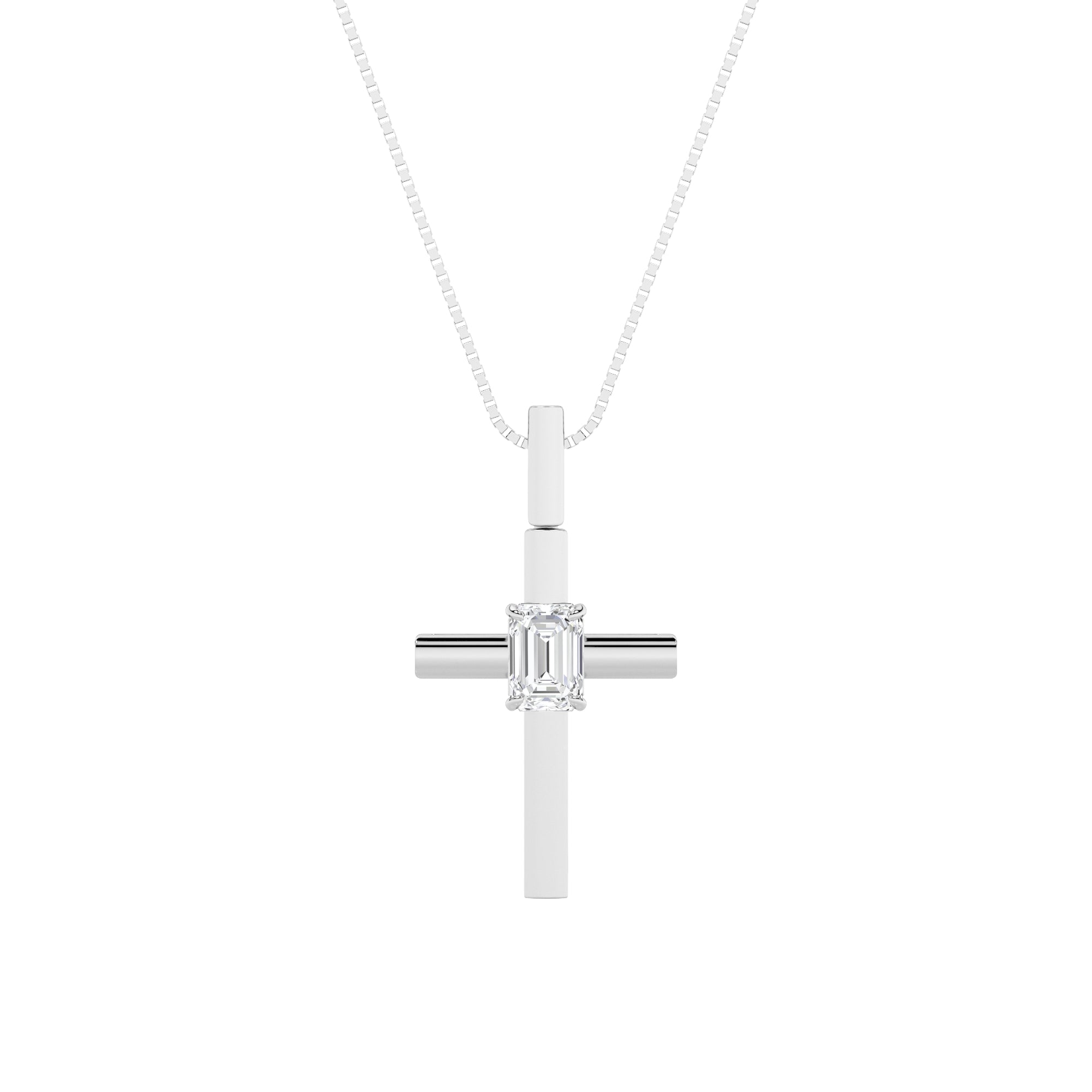 0.5ct Emerald Shaped Lab Grown Diamond (F/VS) Cross Pendant in 14K White Gold