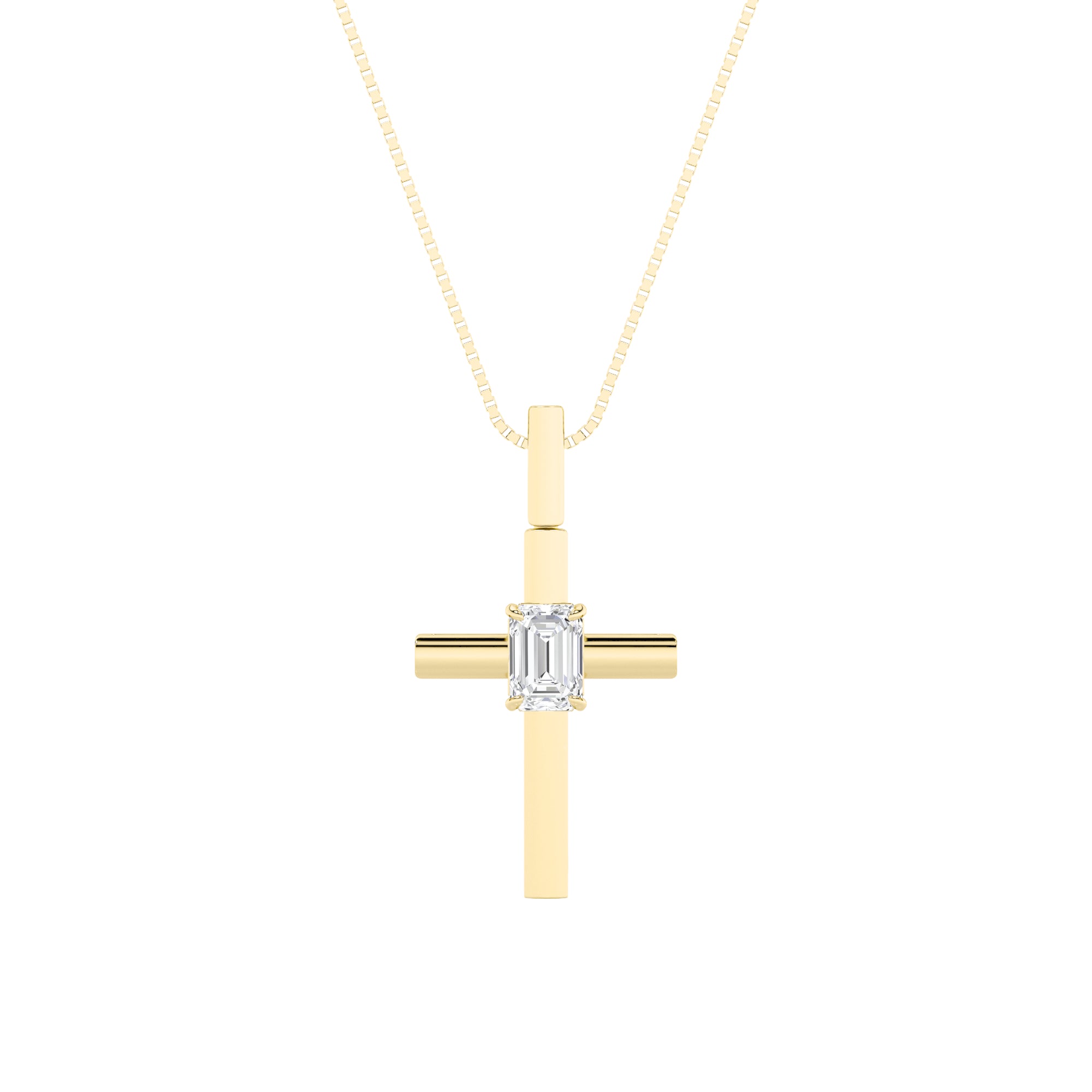 0.5ct Emerald Shaped Lab Grown Diamond (F/VS) Cross Pendant in 14K Yellow Gold