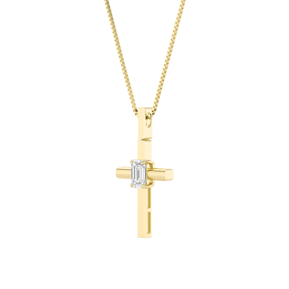 0.5ct Emerald Shaped Lab Grown Diamond (F/VS) Cross Pendant in 14K Yellow Gold