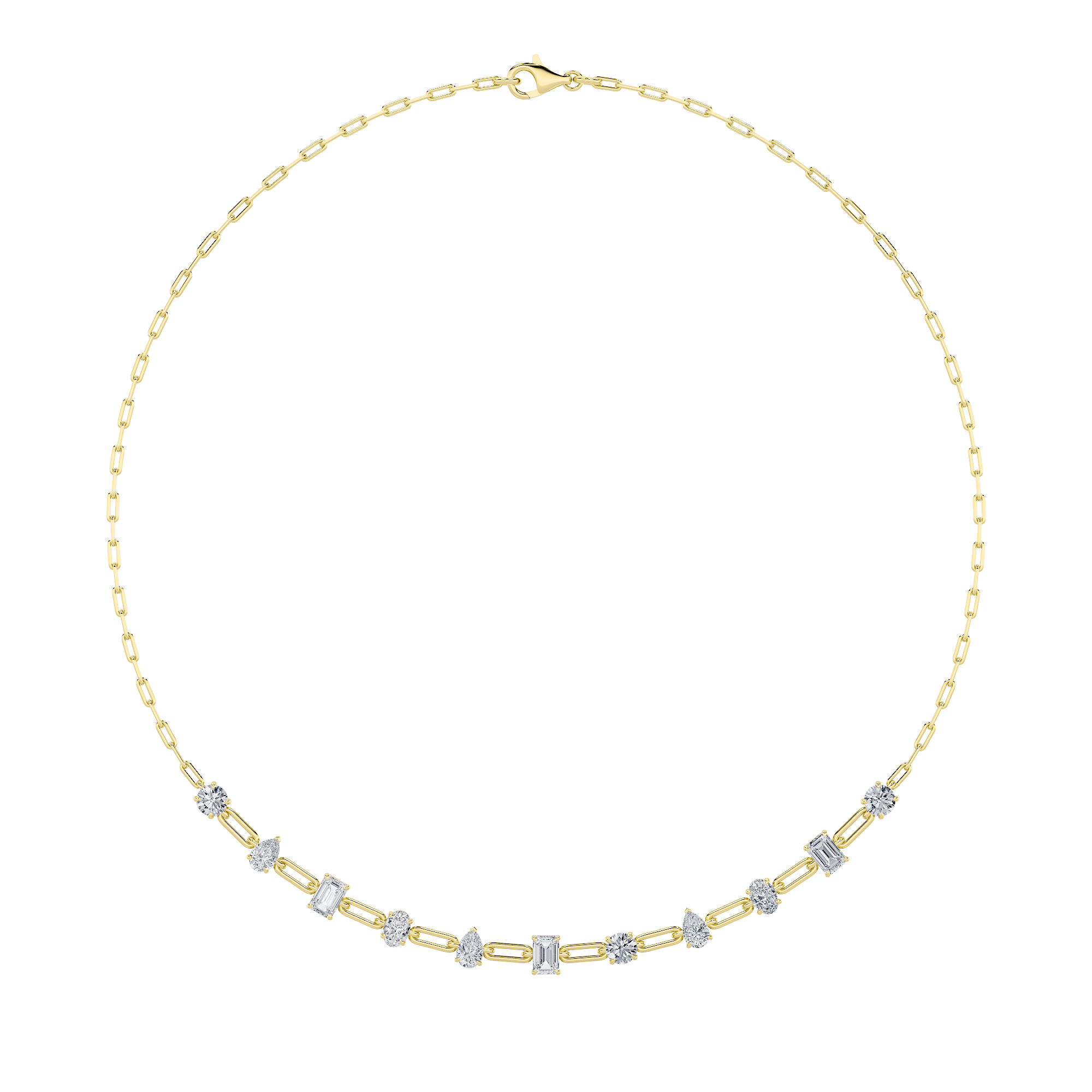 4.0ct "4Cttw Emerald, Pear, Oval and Round Shaped Lab Grown Diamond (F/VS) Station Necklace in 14K Yellow Gold"