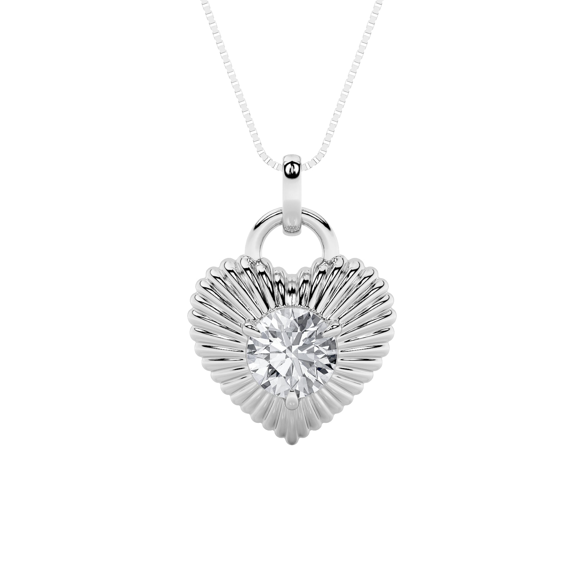 1.5ct Round Shaped Lab Grown Diamond (F/VS) Heart Shaped Pendant in 14K White Gold