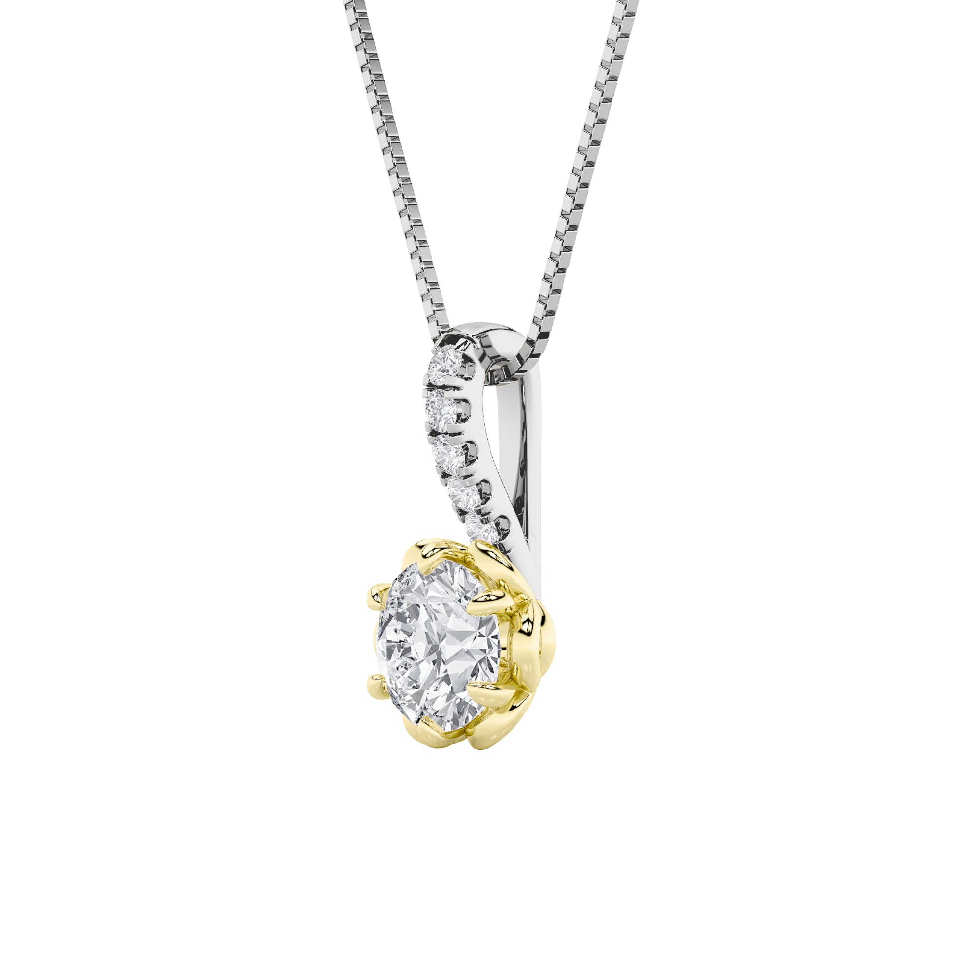1.5ct Round Shaped Lab Grown Diamond (F/VS) Two Tone Pendant in 14K White Gold & Yellow Gold