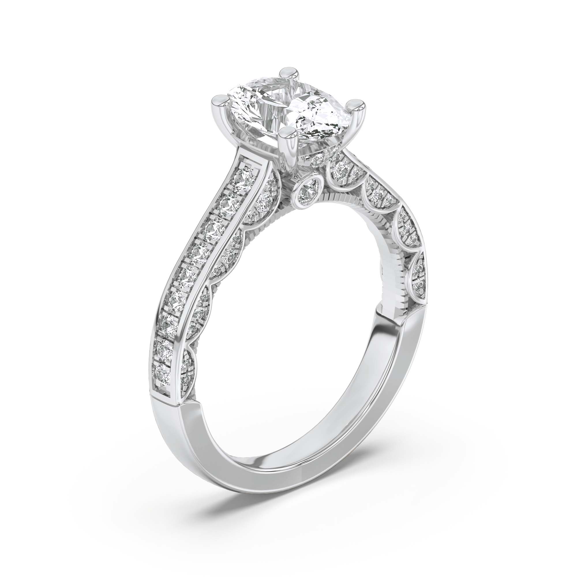 2Cttw Oval Shaped Lab Grown Diamond (F/VS) Accented Engagement Ring in 14K Gold