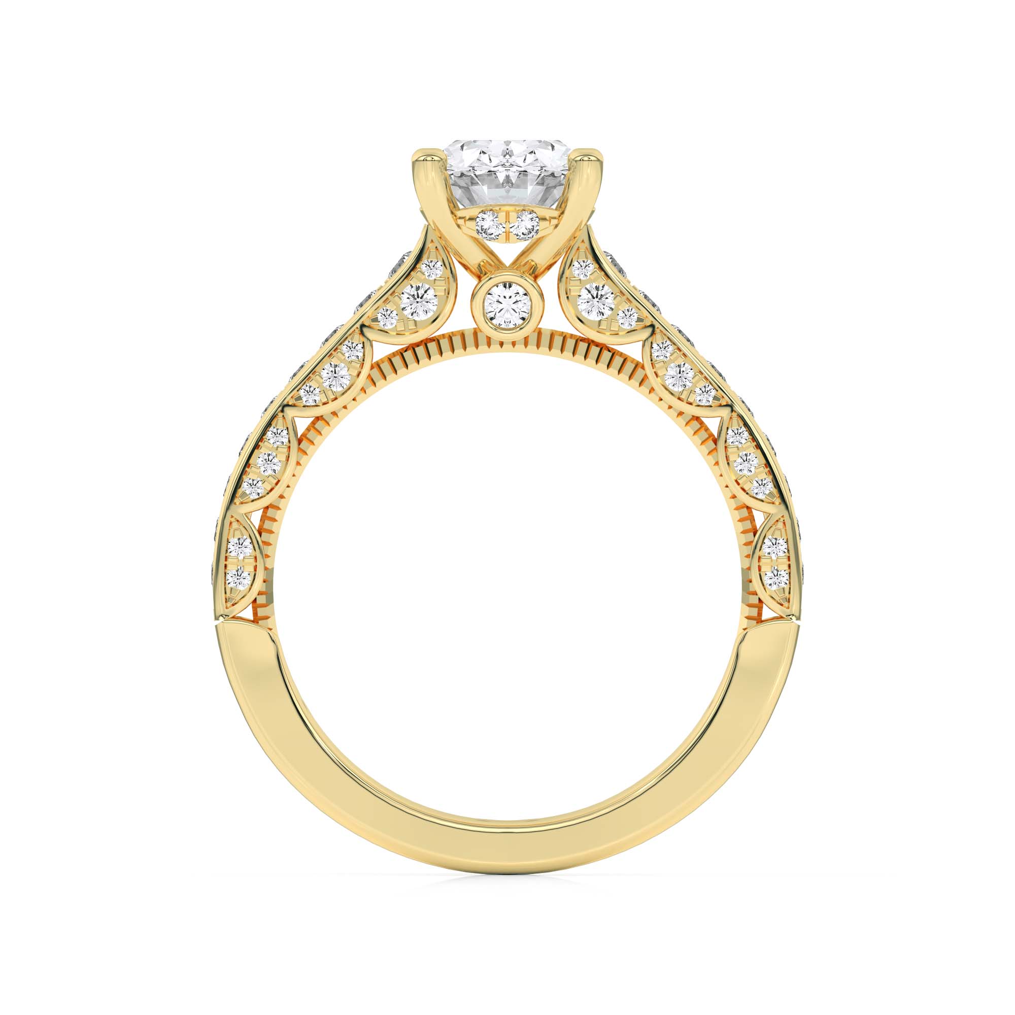 2Cttw Oval Shaped Lab Grown Diamond (F/VS) Accented Engagement Ring in 14K Gold