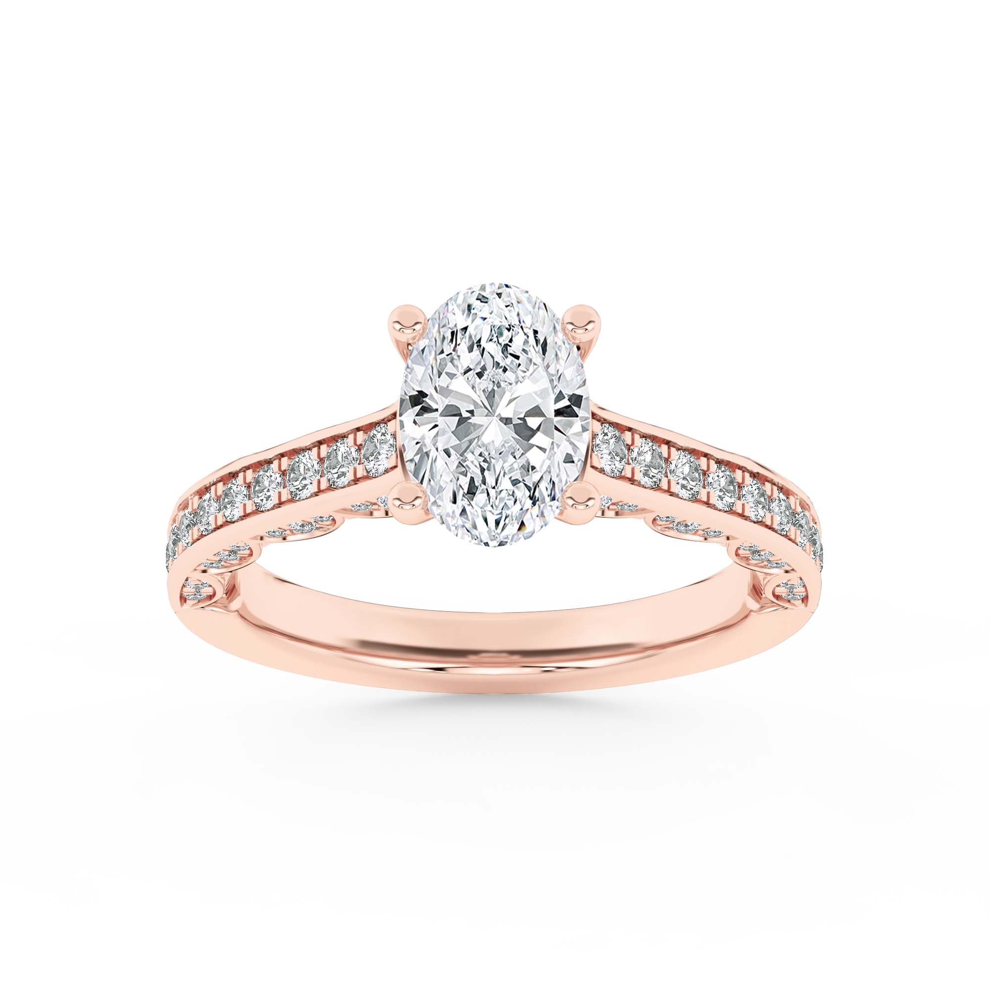 2Cttw Oval Shaped Lab Grown Diamond (F/VS) Accented Engagement Ring in 14K Gold