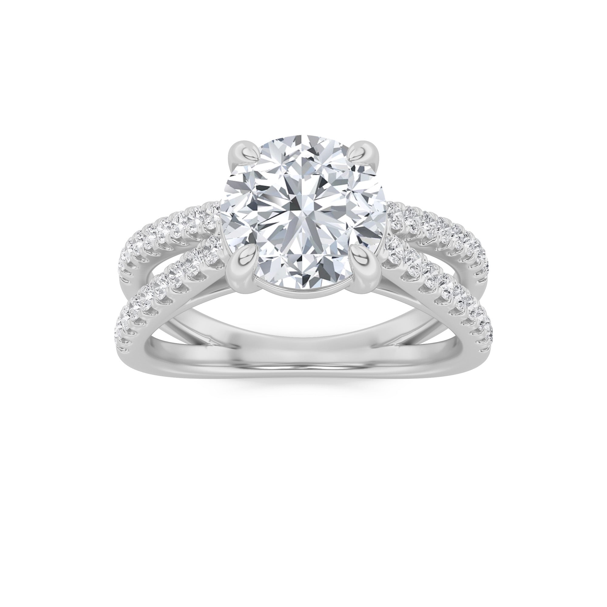 2Cttw Round Shaped Lab Grown Diamond (F/VVS) CrossShank Accented Engagement Ring in 14K Gold