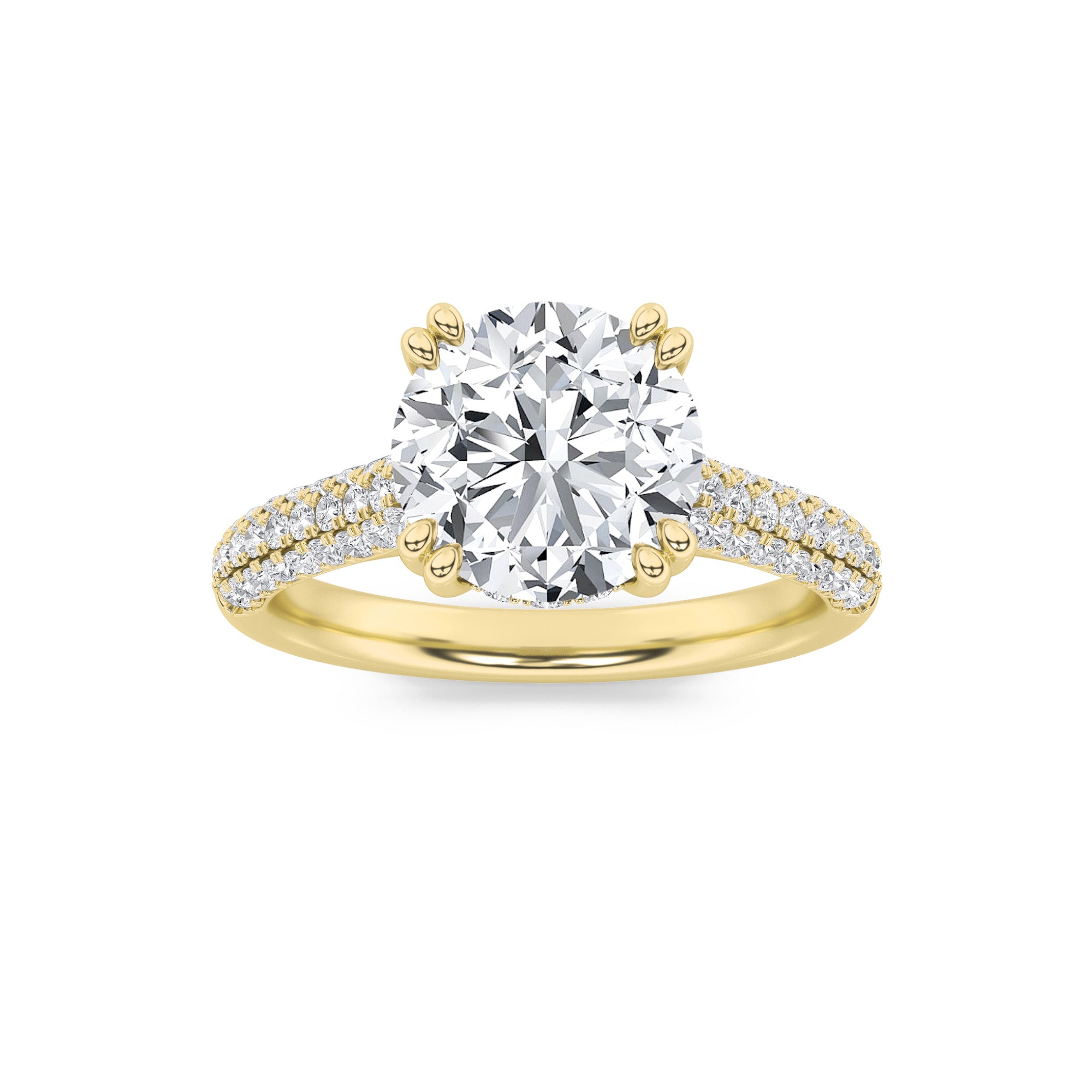 3Cttw Round Shaped Lab Grown Diamond (F/VS) TripleRow Accented Engagement Ring in 14K Gold