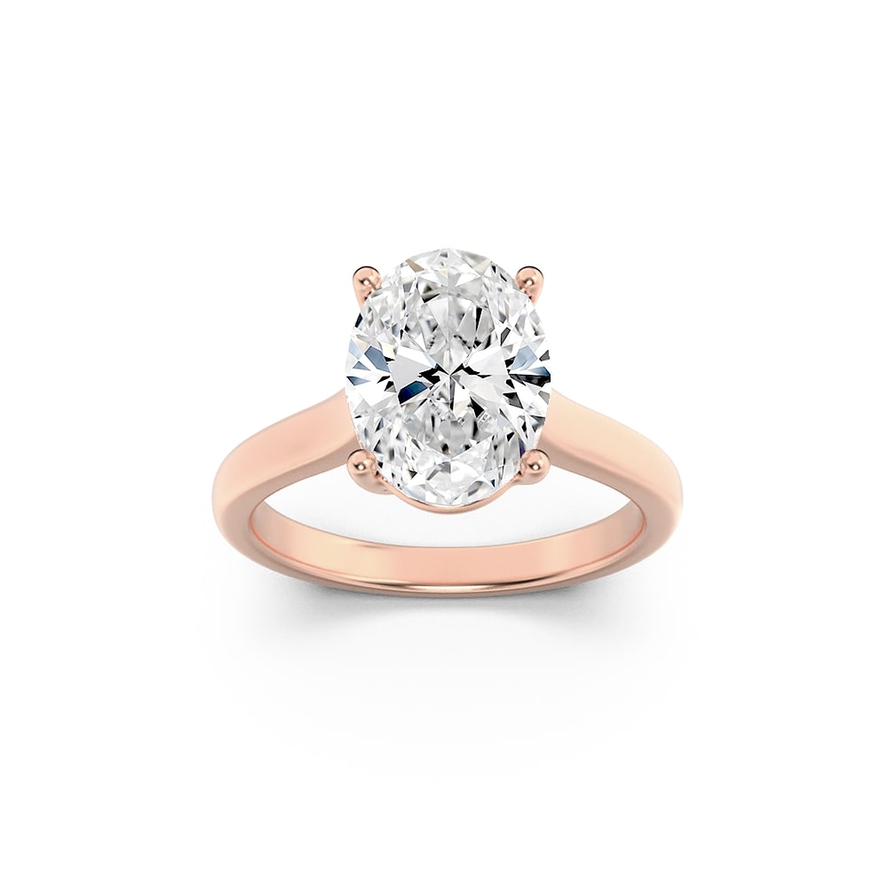 1Cttw Oval Shaped Lab Grown Diamond (F/VS) Plain Cathedral Trellis Shank Solitaire Engagement Ring in 14K Gold
