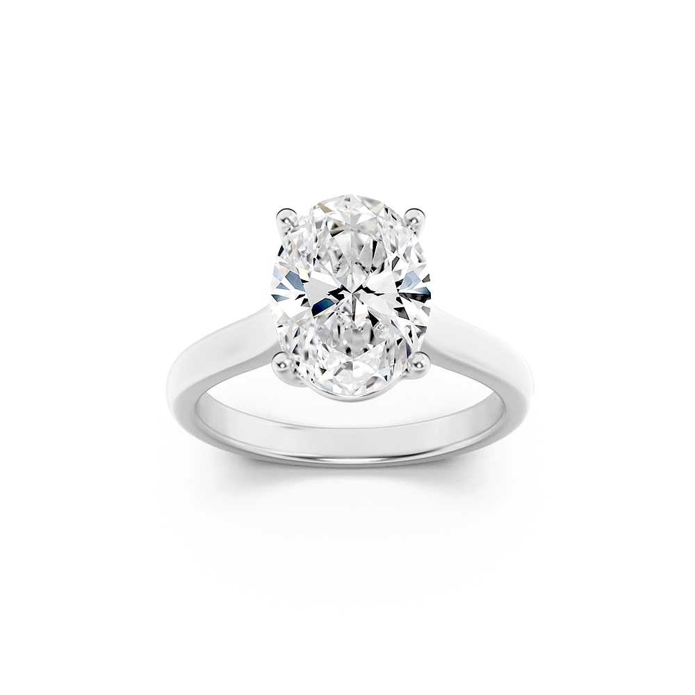 1.5Cttw Oval Shaped Lab Grown Diamond (F/VS) PlainCathedral Trellis Shank Solitaire Engagement Ringin 14K Gold