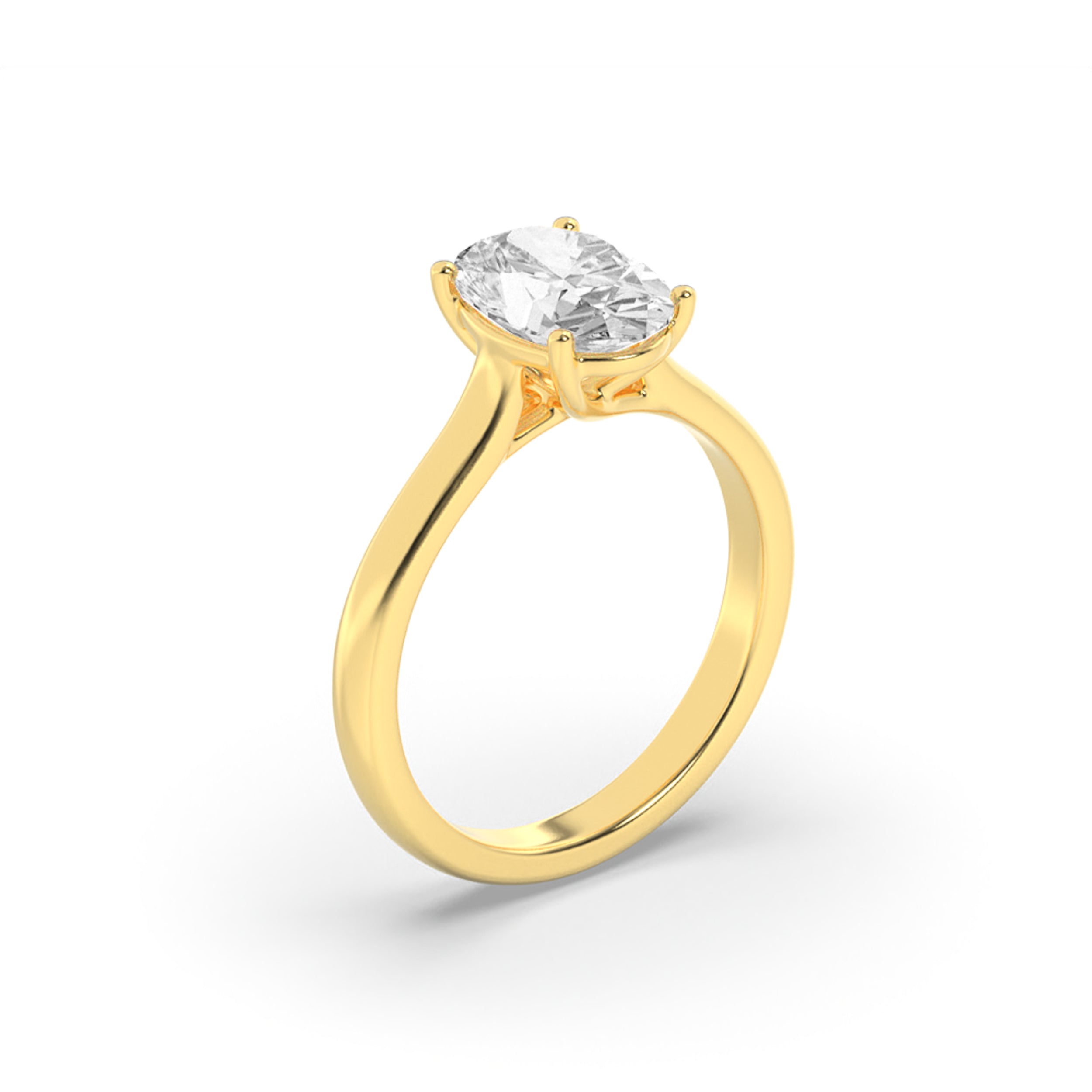 3Cttw Oval Shaped Lab Grown Diamond (G/VS) Plain Cathedral Trellis Shank Solitaire Engagement Ring in 14K Gold