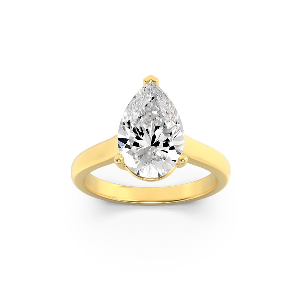 1Cttw Pear Shaped Lab Grown Diamond (G/VS) Plain Cathedral Trellis Shank Solitaire Engagement Ring in 14K Gold