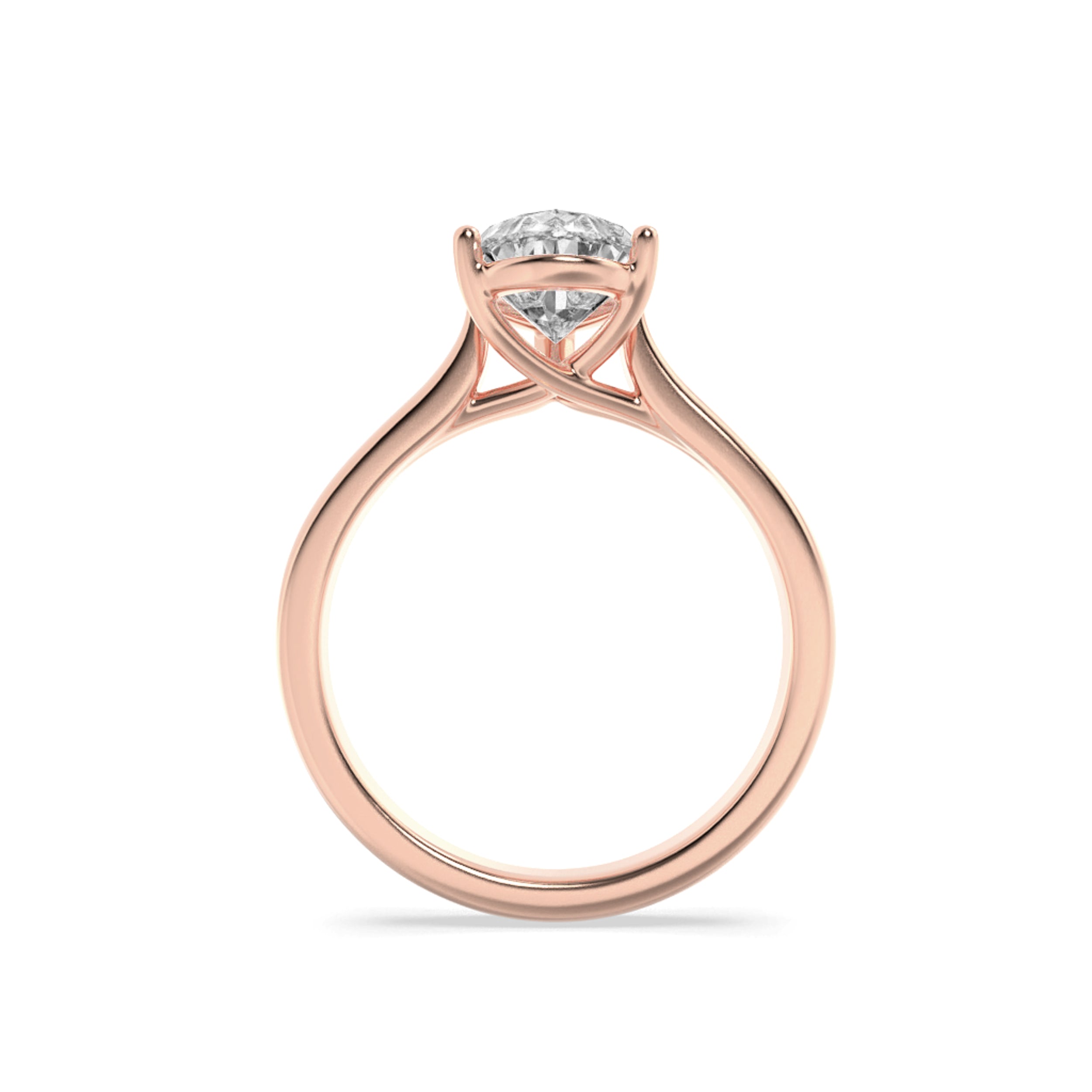 1Cttw Pear Shaped Lab Grown Diamond (G/VS) Plain Cathedral Trellis Shank Solitaire Engagement Ring in 14K Gold