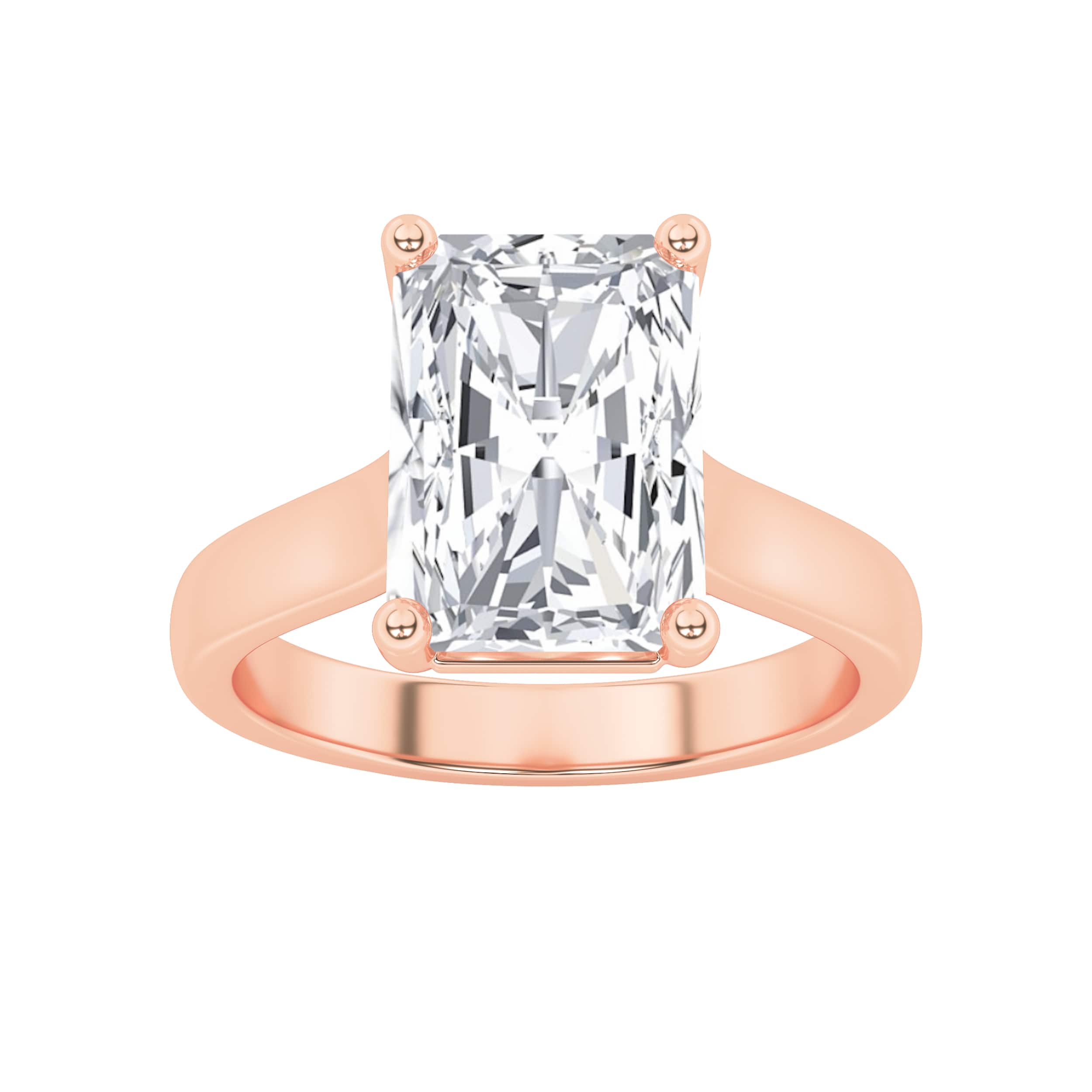 1Cttw Radiant Shaped Lab Grown Diamond (F/VS) Plain Cathedral Trellis Shank Solitaire Engagement Ring in 14K Gold