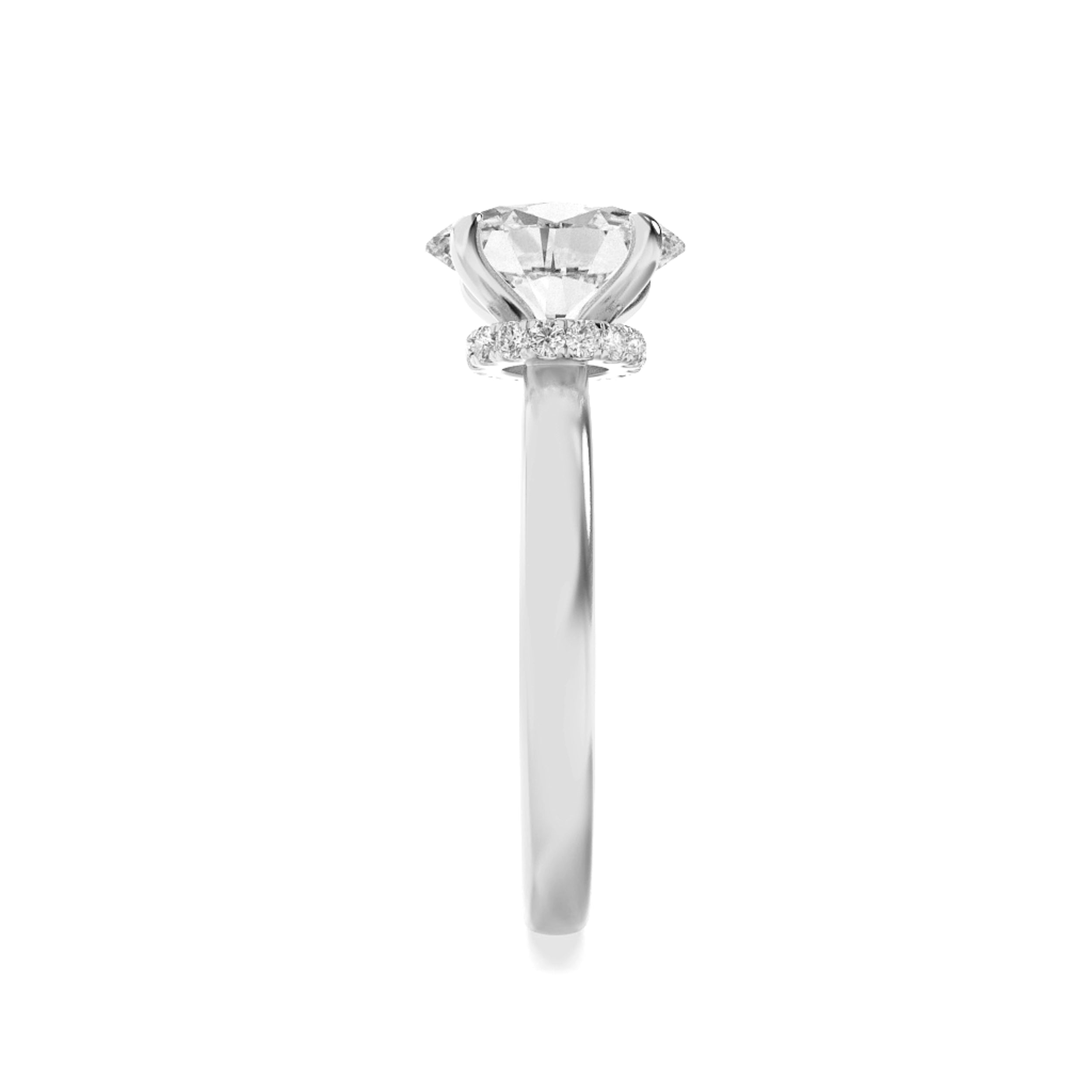 1Cttw Oval Shaped Lab Grown Diamond (F/VS) HiddenHalo Plain Shank Engagement Ring in 14K Gold