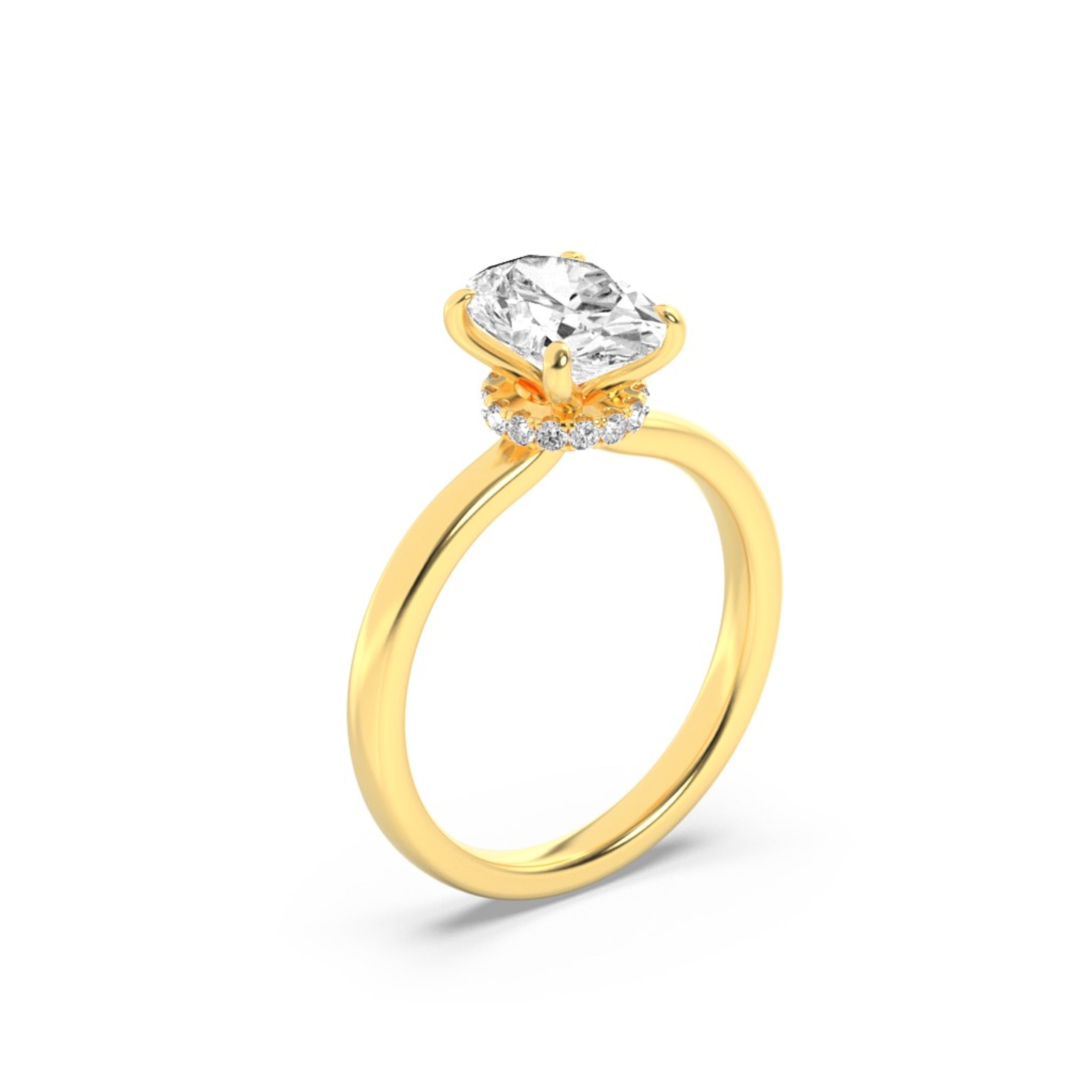 2Cttw Oval Shaped Lab Grown Diamond (F/VS) HiddenHalo Plain Shank Engagement Ring in 14K Gold