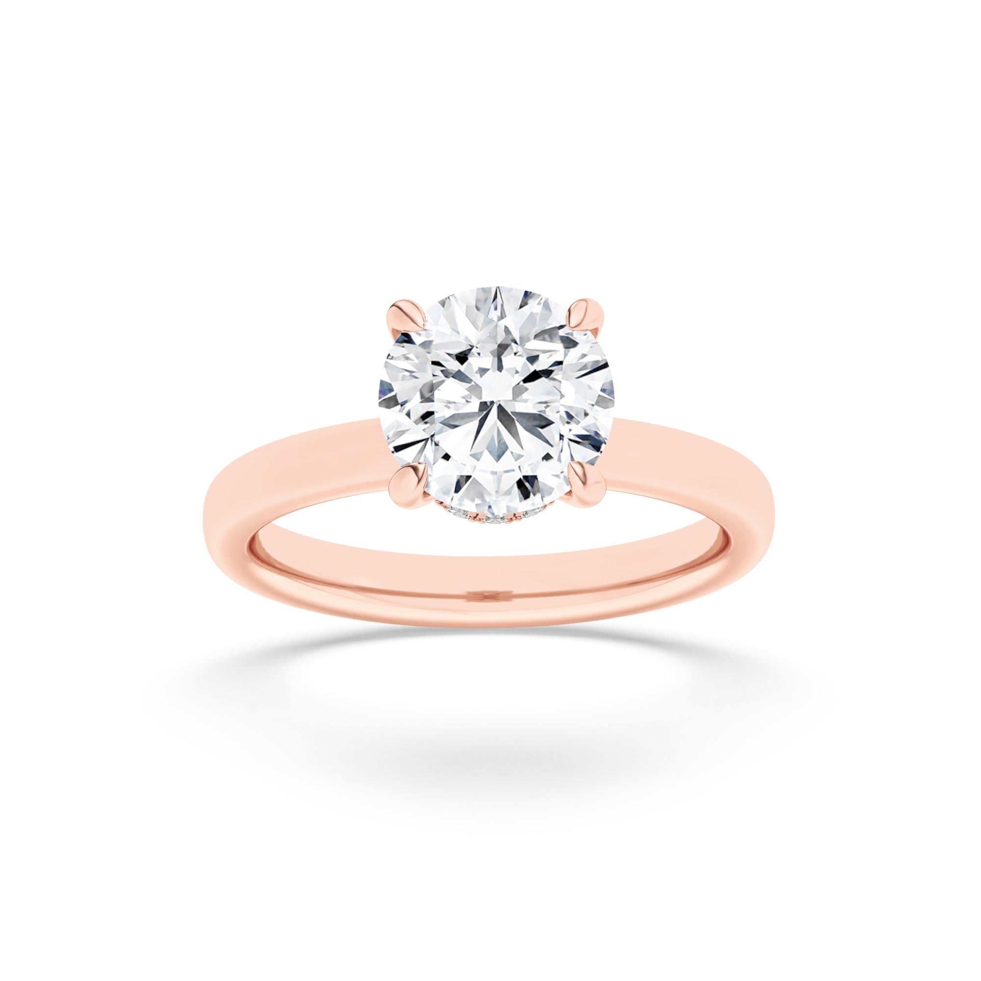 1Cttw Round Shaped Lab Grown Diamond (F/VS) HiddenHalo Plain Shank Engagement Ring in 14K Gold