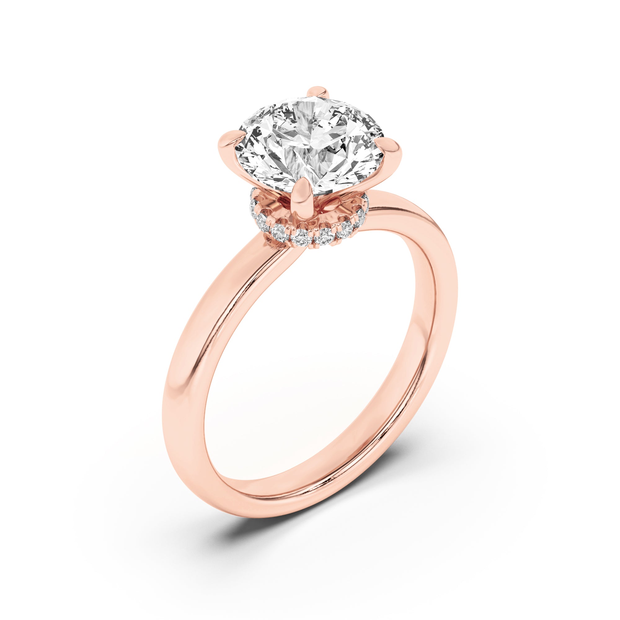 1Cttw Round Shaped Lab Grown Diamond (F/VS) HiddenHalo Plain Shank Engagement Ring in 14K Gold