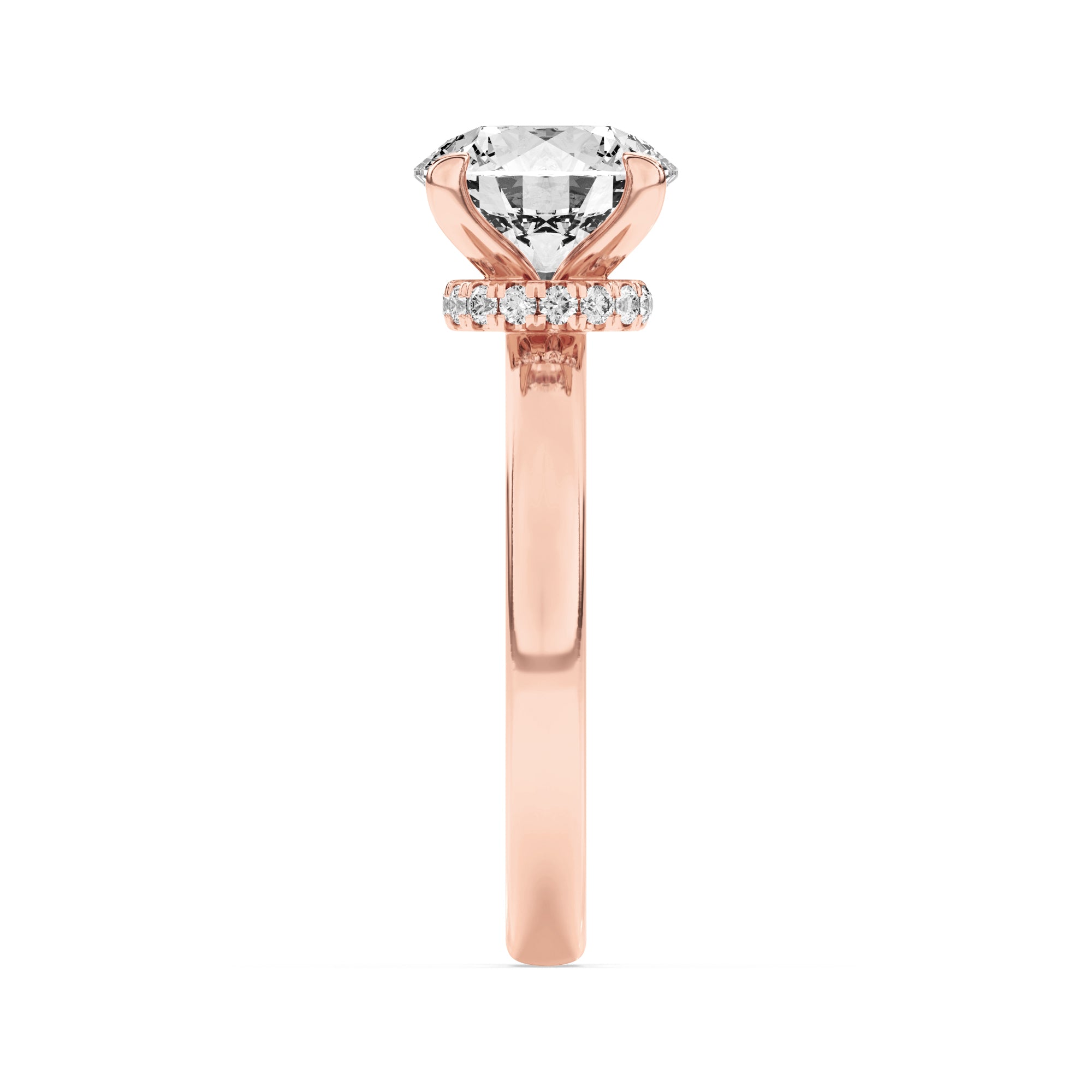 1Cttw Round Shaped Lab Grown Diamond (F/VS) HiddenHalo Plain Shank Engagement Ring in 14K Gold