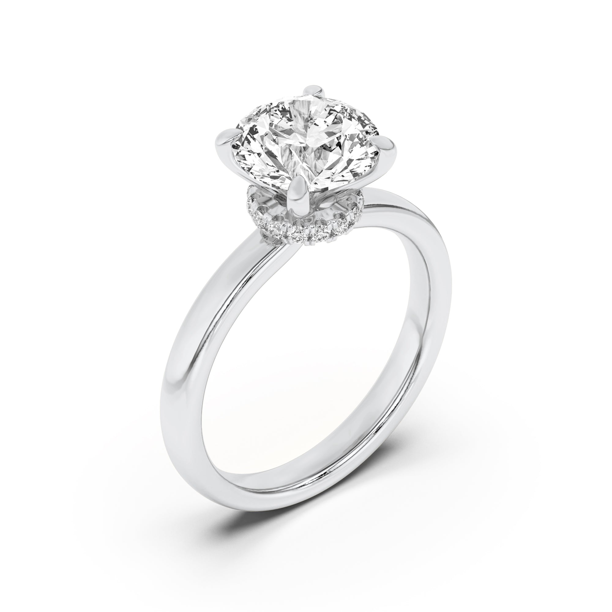 1.5Cttw Round Shaped Lab Grown Diamond (F/VS) Hidden Halo Plain Shank Engagement Ring in 14K Gold