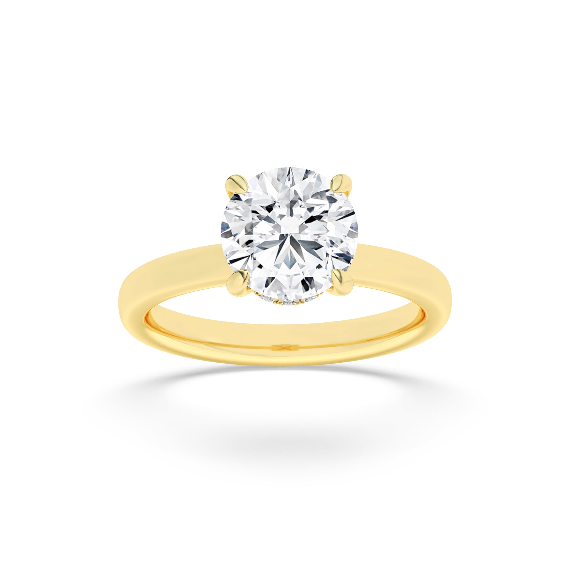 2Cttw Round Shaped Lab Grown Diamond (F/VS) HiddenHalo Plain Shank Engagement Ring in 14K Gold