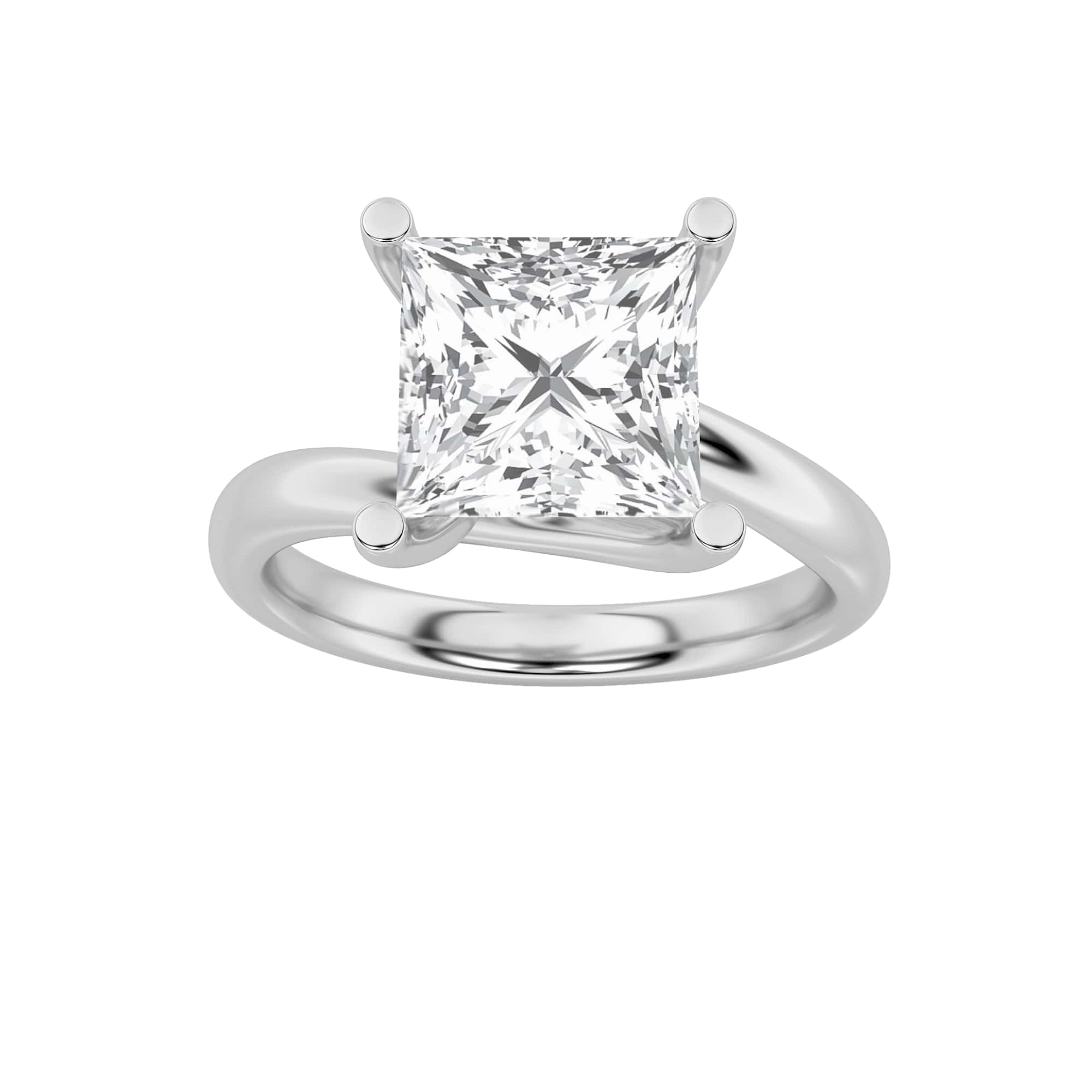 3Cttw Princess Shaped Lab Grown Diamond (F/VS) Bypass Shank Engagement Ring in 14K Gold
