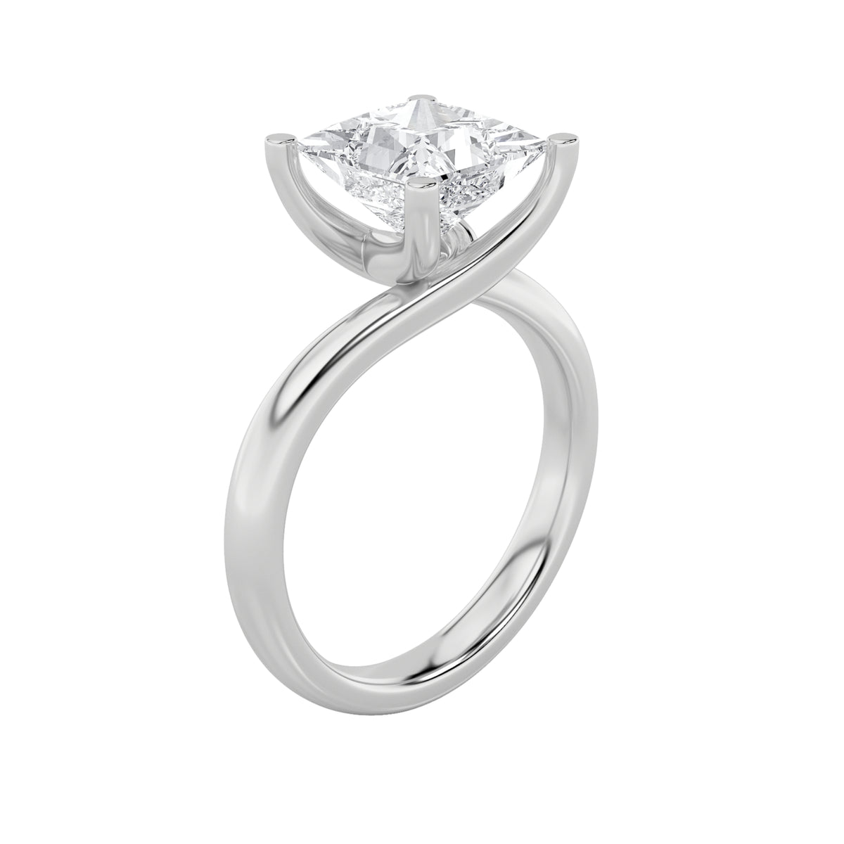 3Cttw Princess Shaped Lab Grown Diamond (F/VS) Bypass Shank Engagement Ring in 14K Gold