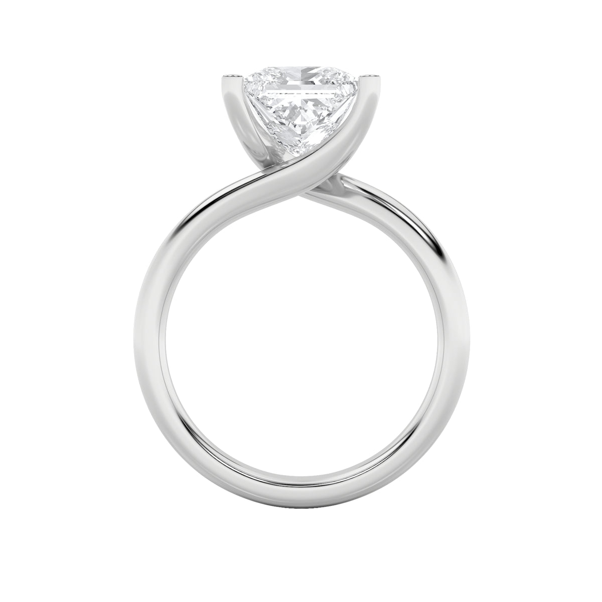 3Cttw Princess Shaped Lab Grown Diamond (F/VS) Bypass Shank Engagement Ring in 14K Gold
