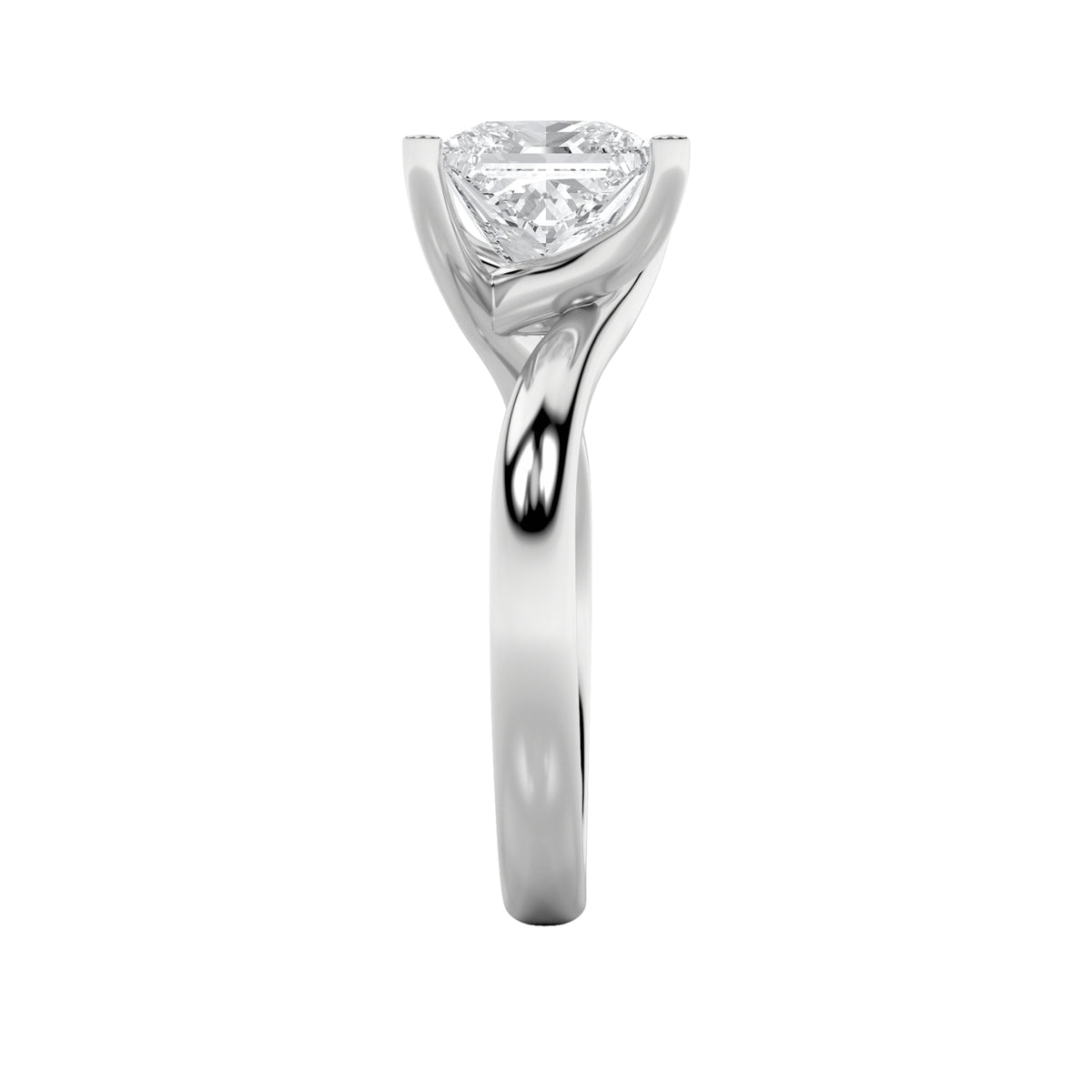 3Cttw Princess Shaped Lab Grown Diamond (F/VS) Bypass Shank Engagement Ring in 14K Gold