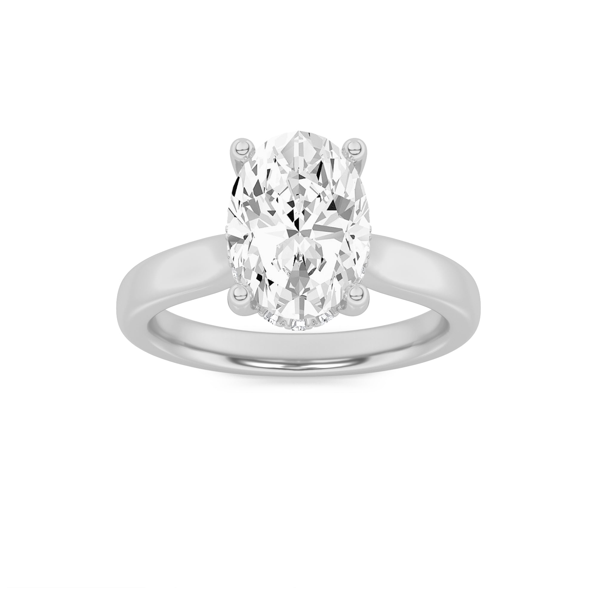 1Cttw Oval Shaped Lab Grown Diamond (F/VS) HiddenHalo Cathedral Shank Engagement Ring in 14K Gold