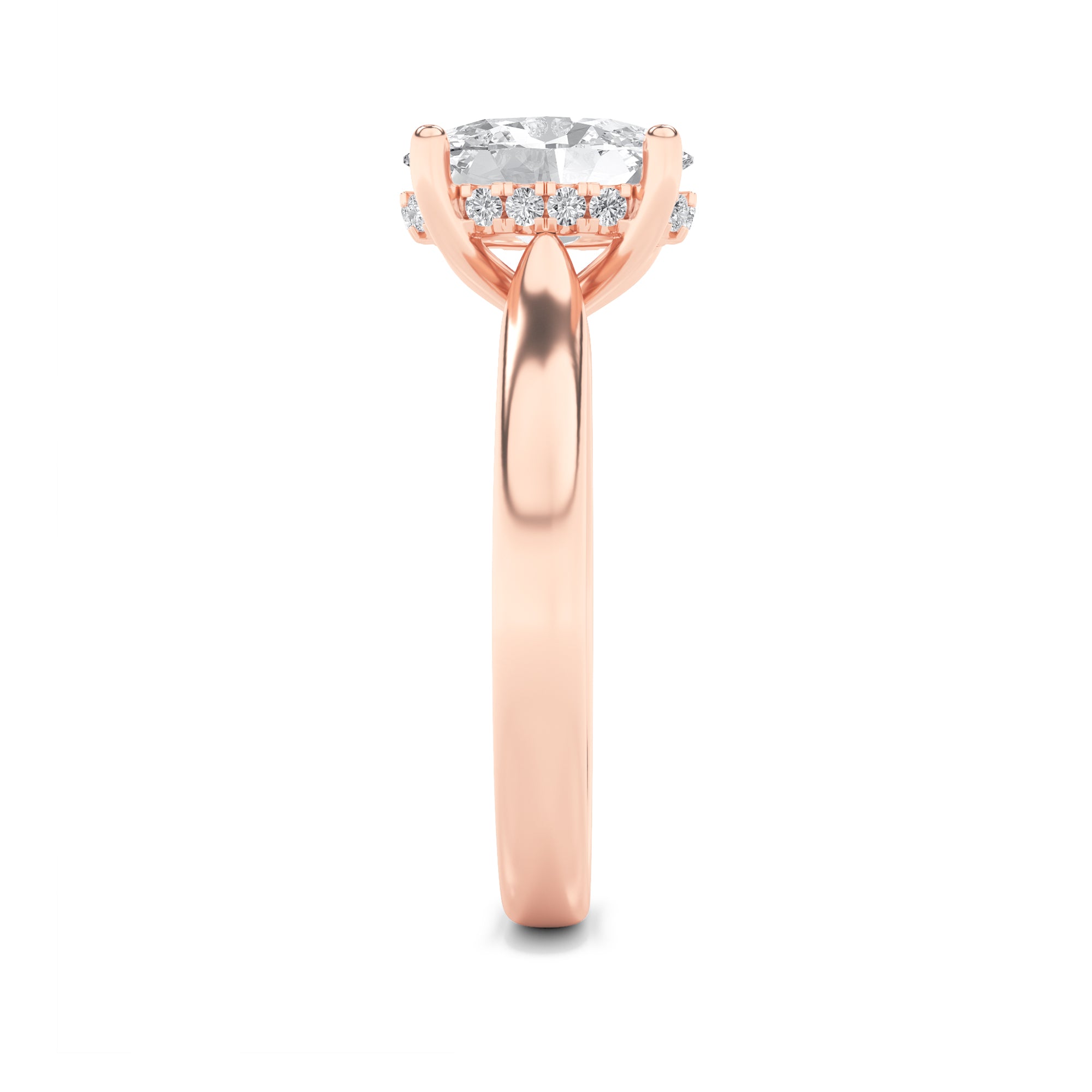 1Cttw Oval Shaped Lab Grown Diamond (F/VS) HiddenHalo Cathedral Shank Engagement Ring in 14K Gold
