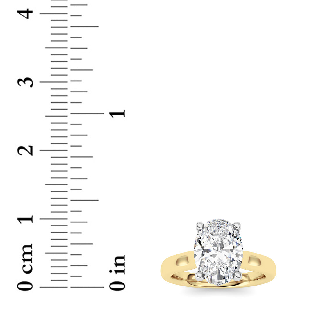 2Cttw Oval Shaped Lab Grown Diamond (F/VVS) HiddenHalo Cathedral Shank Engagement Ring in 14K Gold