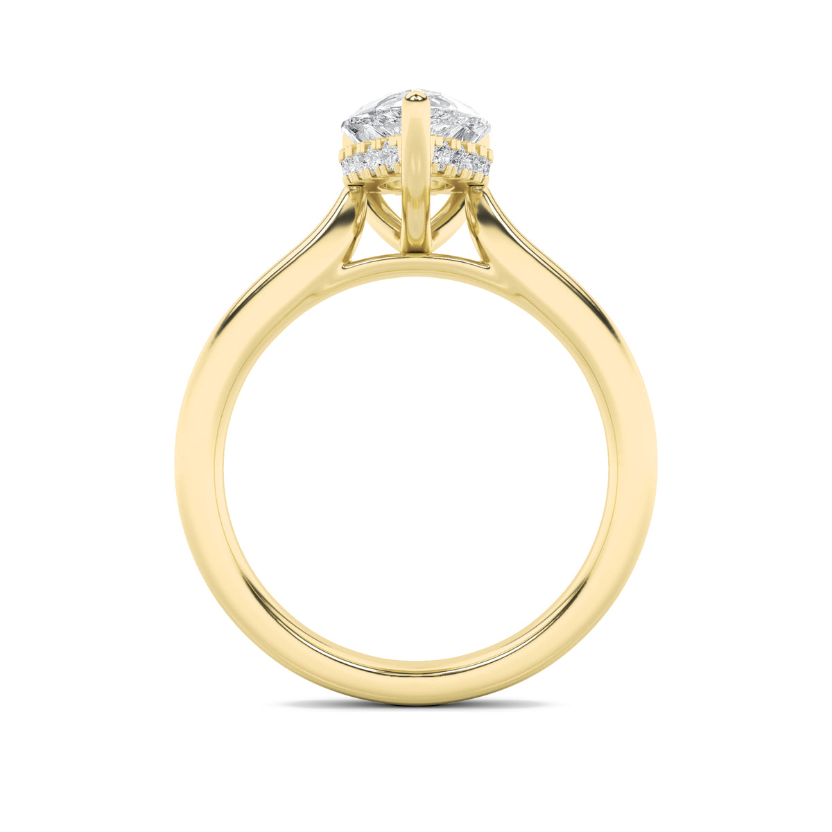 1Cttw Pear Shaped Lab Grown Diamond (F/VS) HiddenHalo Cathedral Shank Engagement Ring in 14K Gold