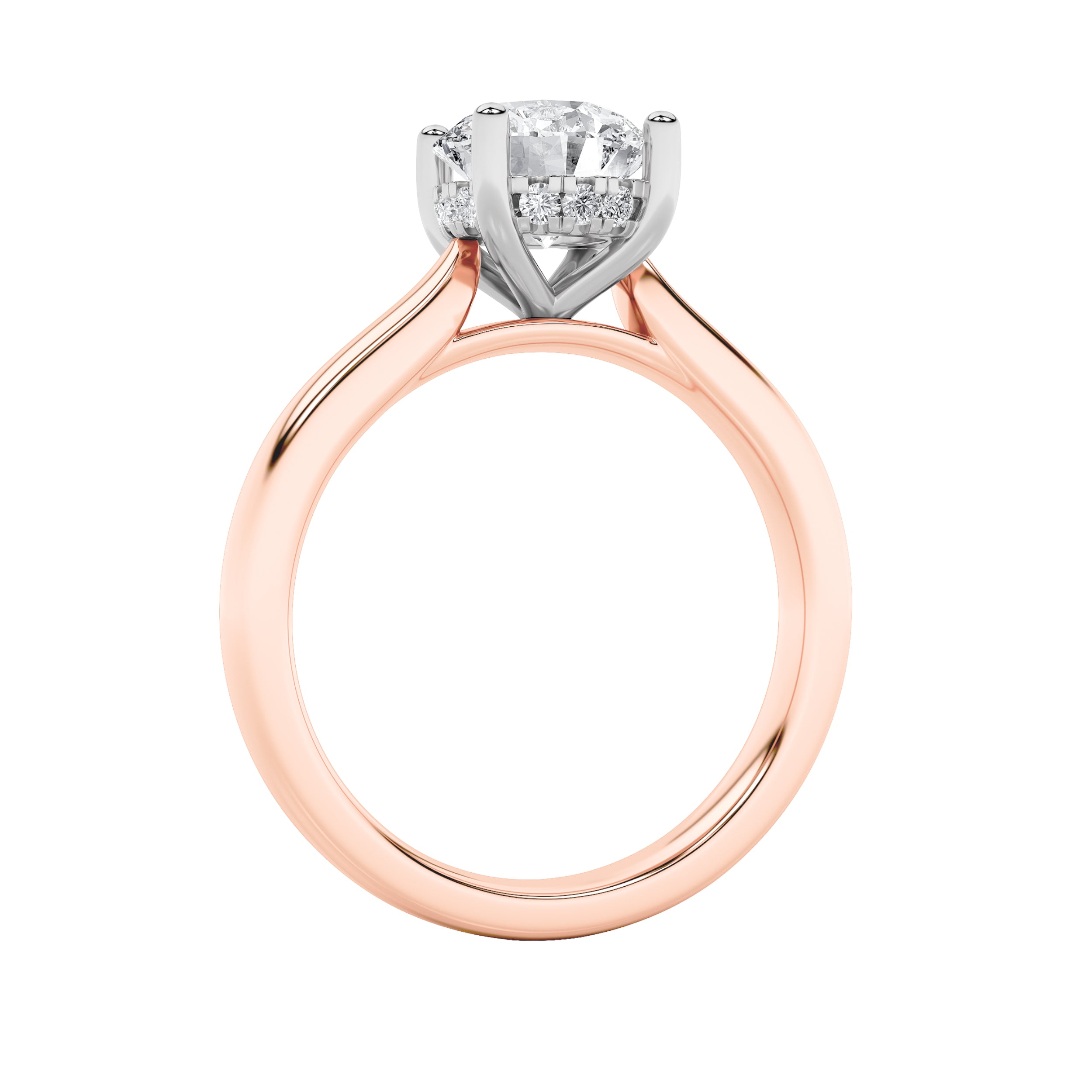 3Cttw Round Shaped Lab Grown Diamond (F/VS) HiddenHalo Cathedral Shank Engagement Ring in 14K Gold