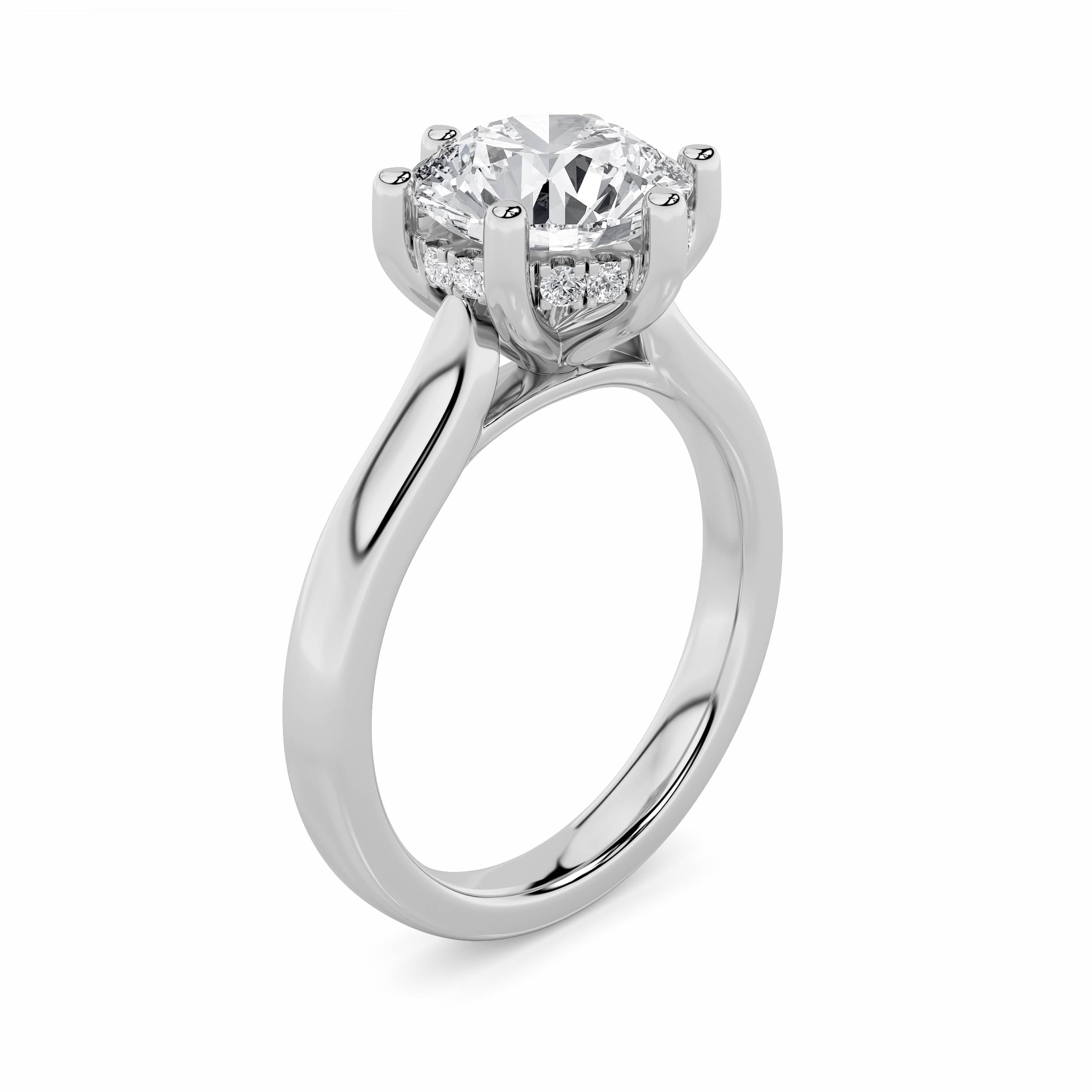 2Cttw Round Shaped Lab Grown Diamond (F/VS) HiddenHalo Cathedral Shank Engagement Ring in 14K Gold