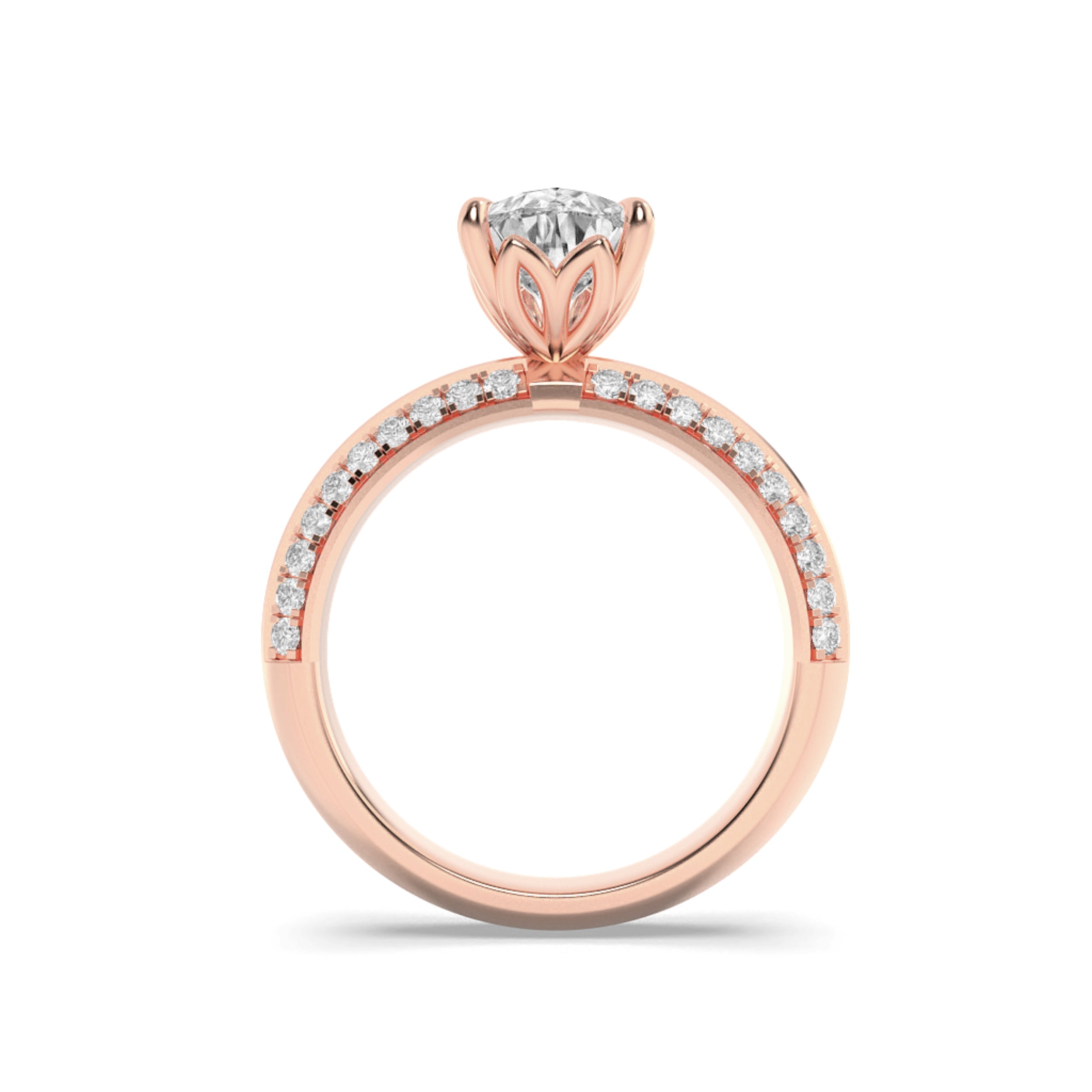 2Cttw Pear Shaped Lab Grown Diamond (F/VS) Micro Pave Knife Edge Accent Ring in 14K Gold