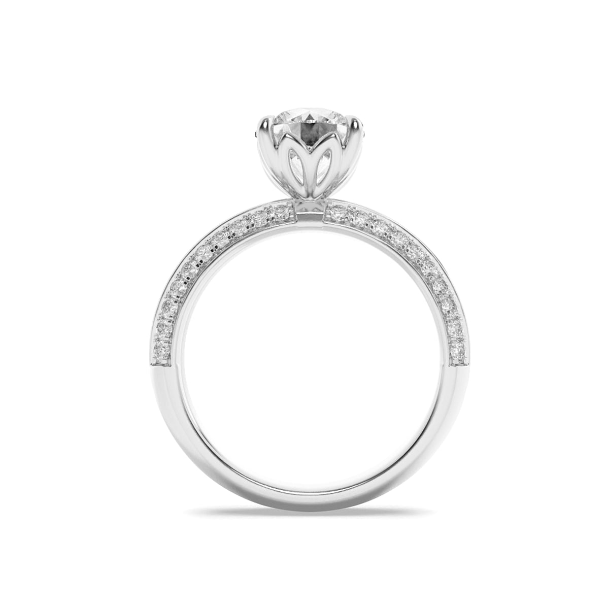 2Cttw Round Shaped Lab Grown Diamond (F/VS) MicroPave Knife Edge Accent Ring in 14K Gold