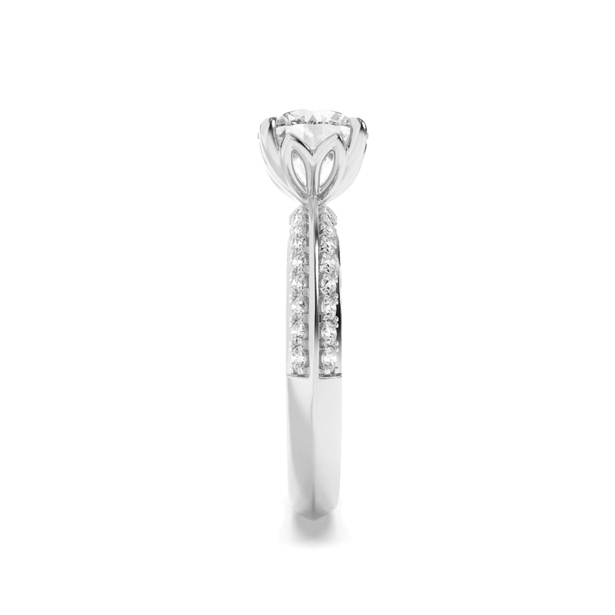2Cttw Round Shaped Lab Grown Diamond (F/VS) MicroPave Knife Edge Accent Ring in 14K Gold