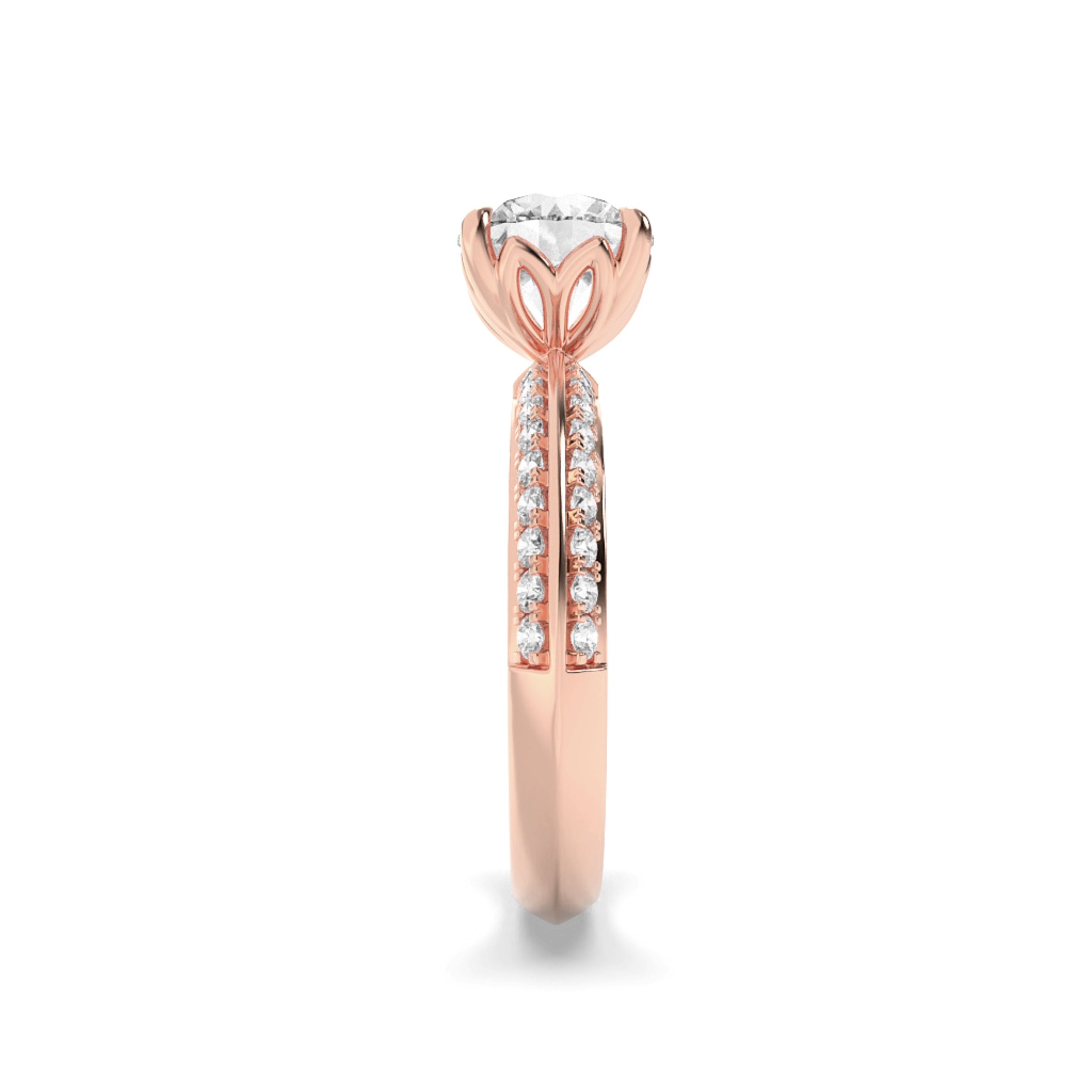 2Cttw Round Shaped Lab Grown Diamond (F/VS) MicroPave Knife Edge Accent Ring in 14K Gold