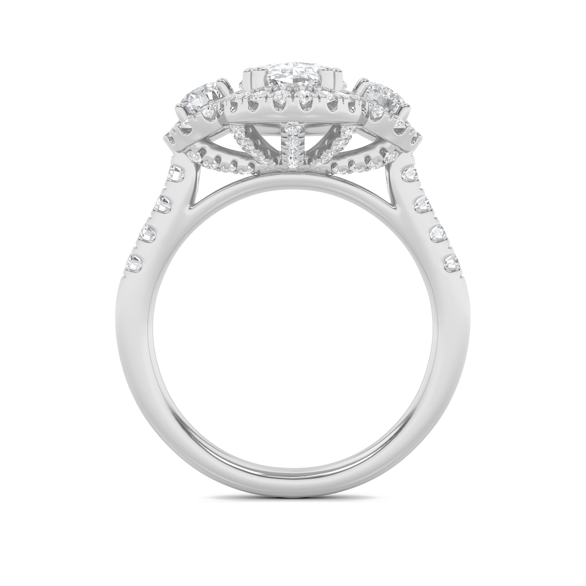 3Cttw Oval Shaped Lab Grown Diamond (F/VS) Three Stone Accented Ring in 14K Gold