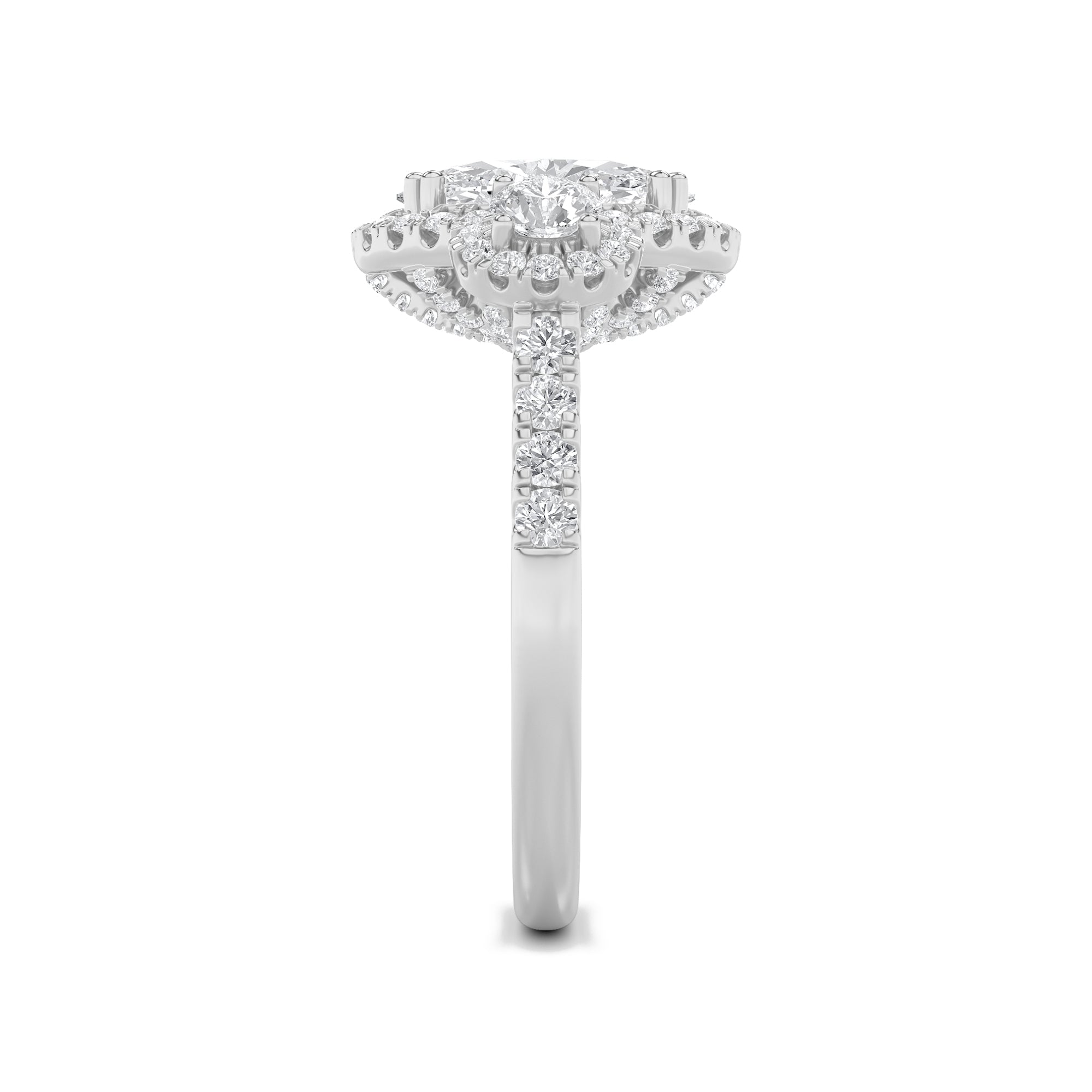 3Cttw Oval Shaped Lab Grown Diamond (F/VS) Three Stone Accented Ring in 14K Gold