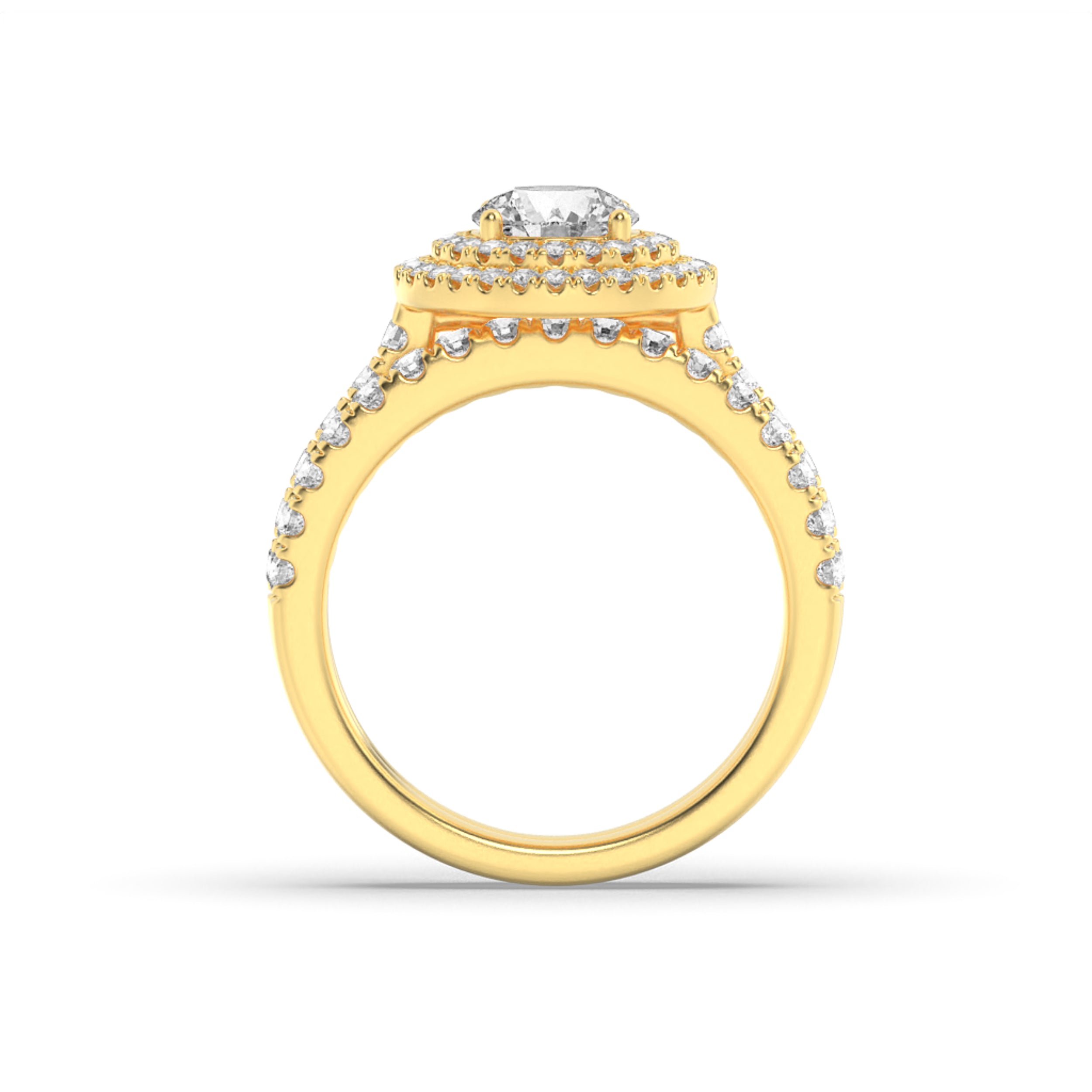 2Cttw Round Shaped Lab Grown Diamond (F/VS) DoubleHalo Bridal Set Engagement Ring Set in 14K Gold