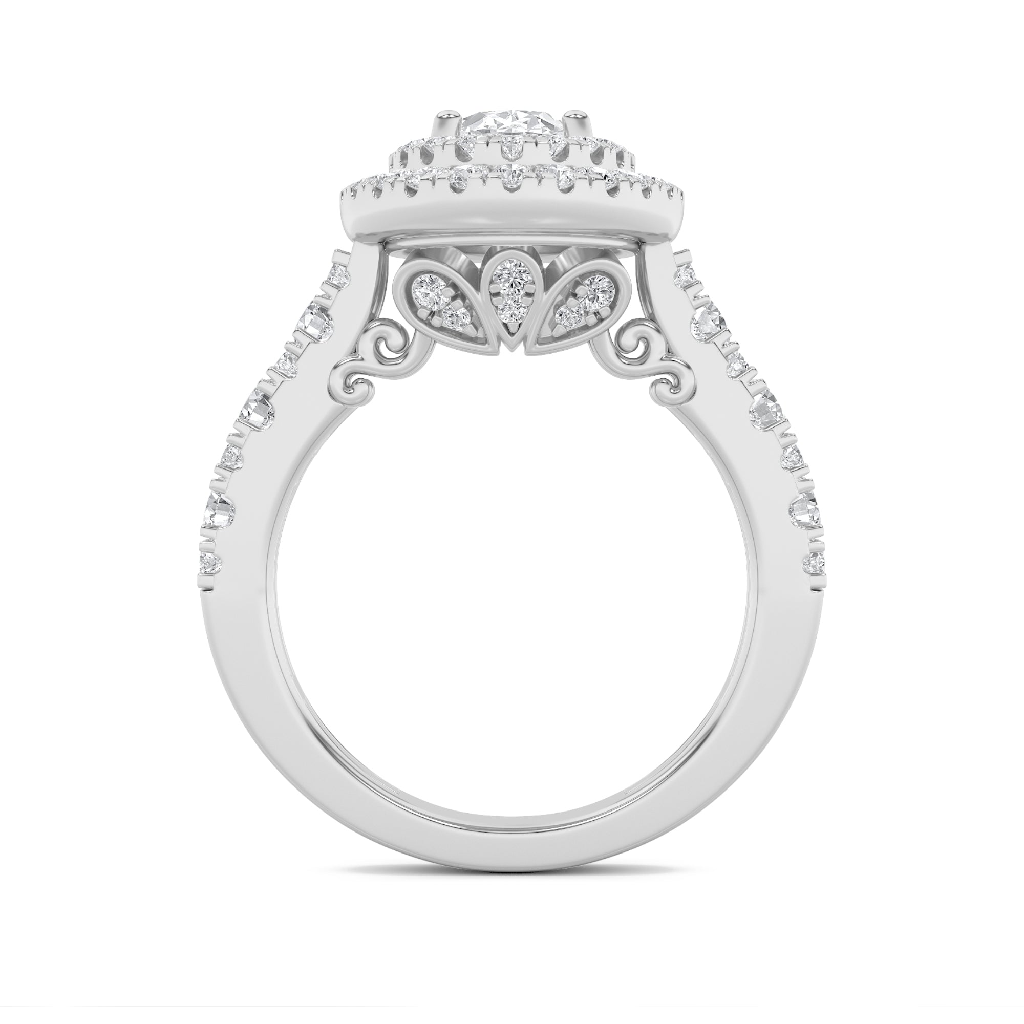 2Cttw Oval Shaped Lab Grown Diamond (F/VS) DoubleHalo Engagement Ring in 14K Gold