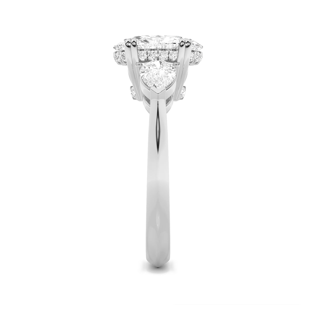 3Cttw Oval Shaped Lab Grown Diamond (F/VS) Three Stone Hidden Halo Ring in 14K Gold