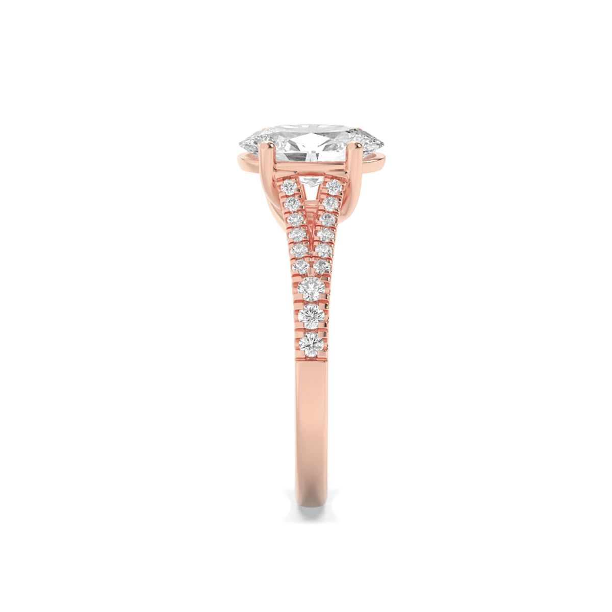 2Cttw Oval Shaped Lab Grown Diamond (F/VS) Split Shank Trellis Engagement Ring in 14K Gold