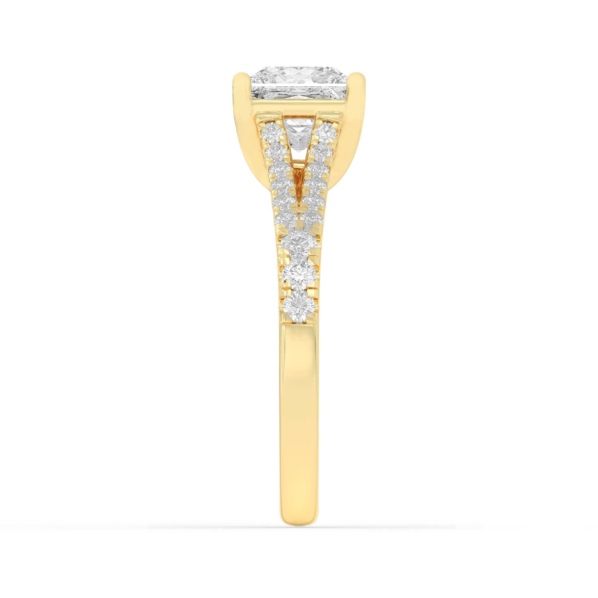 2Cttw Princess Shaped Lab Grown Diamond (F/VS) Split Shank Trellis Engagement Ring in 14K Gold