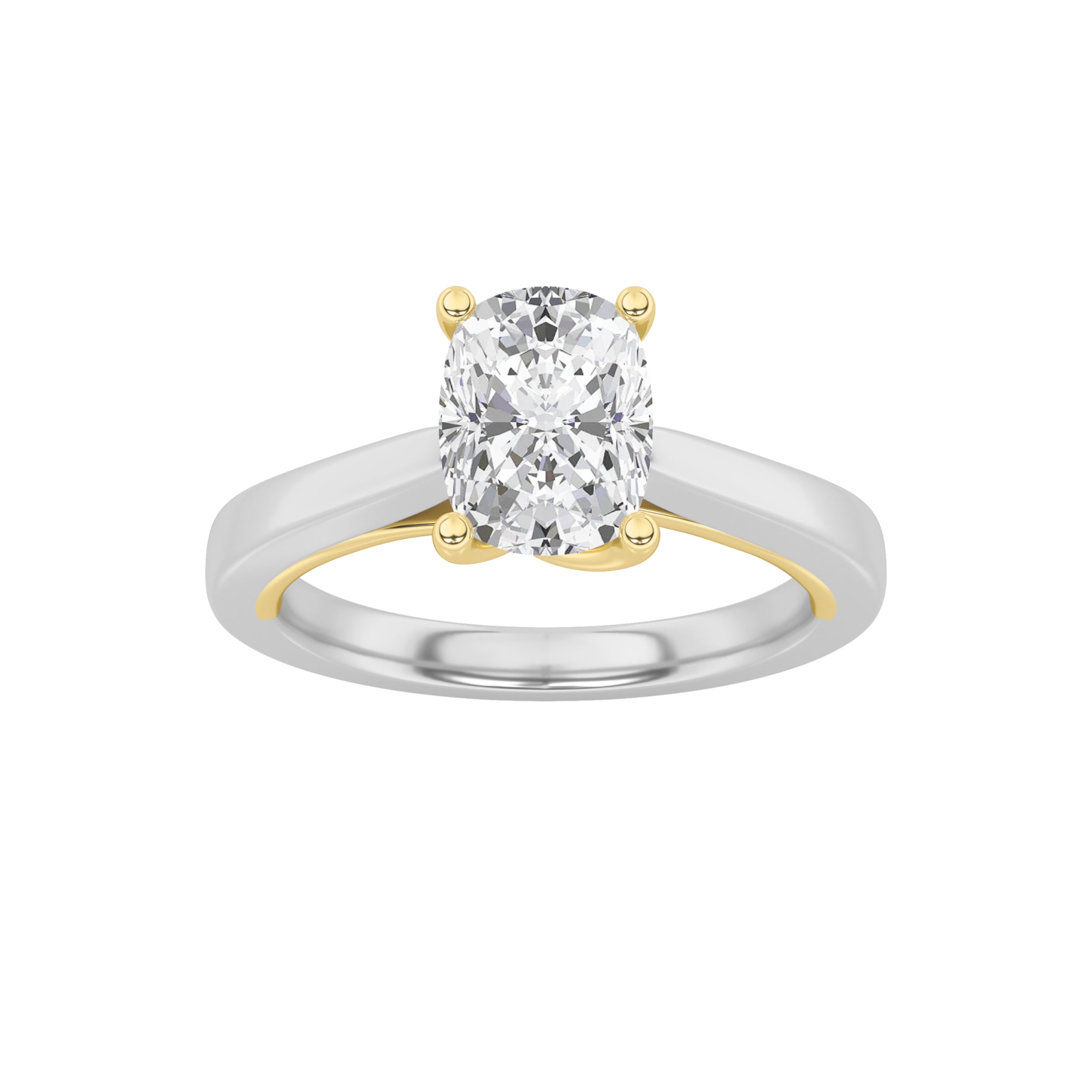 1Cttw Elongated Cushion Shaped Lab Grown Diamond (F/VS) Two Tone Twisted Basket Cathedral Shank Solitaire Ring in 14K Gold